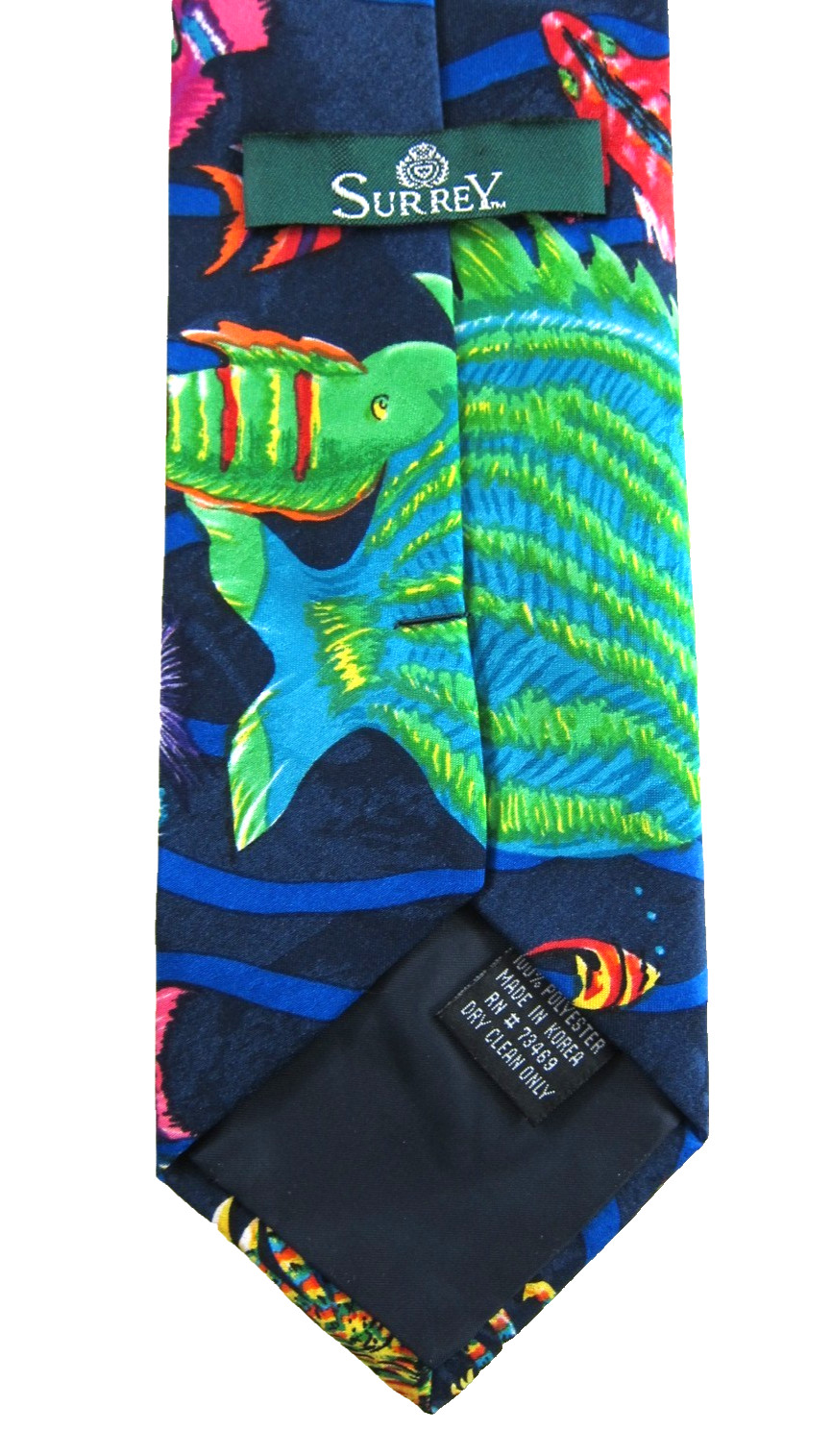 VTG Surrey Neon Blue Green Yellow Pink Aquatic Tropical Fish Ocean Beach Tie