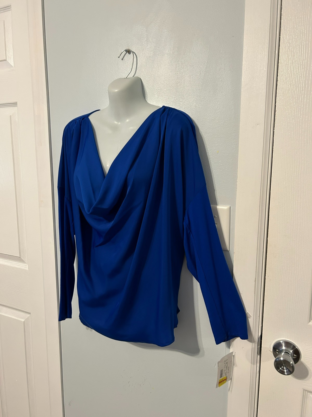 NWT I.N.C. Deep Blue Cowl Neckline Top/Blouse with Long Sleeves Size XL