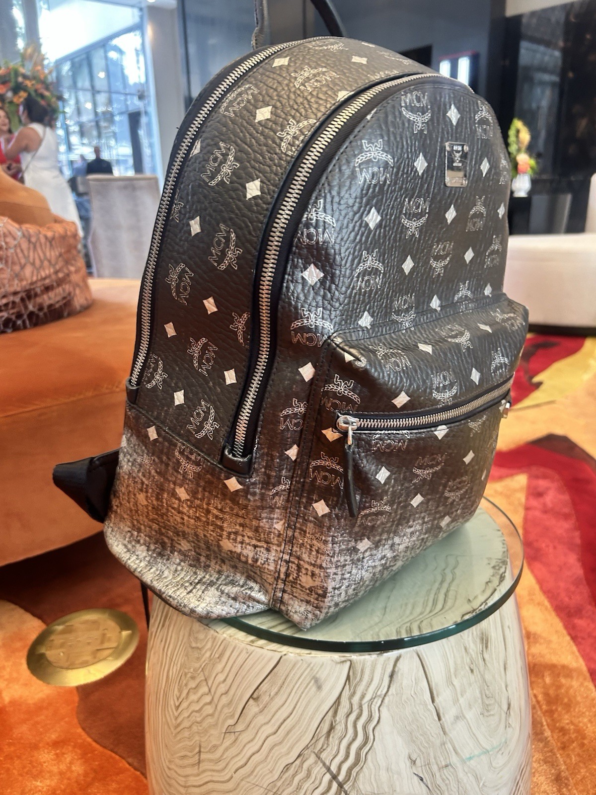 Authentic MCM Laptop Backpack Black and Silver