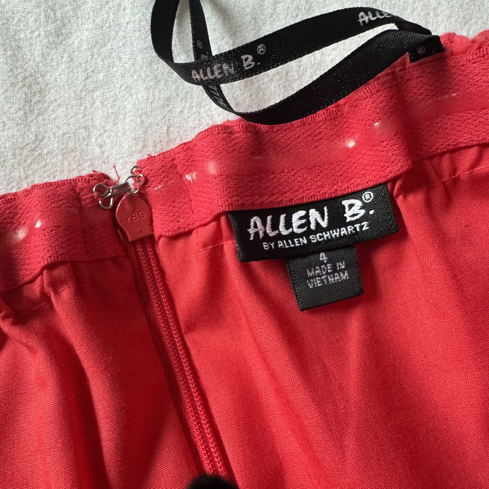 Allen B strapless dress Size 4 Bright Red Eyelet lace fabric Ruffle overlay