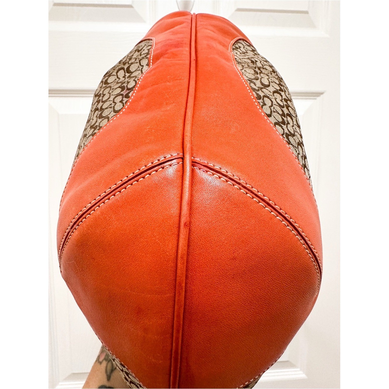 Coach Ergo Large Crescent Hobo Bag Brown Monogram Canvas Orange Leather