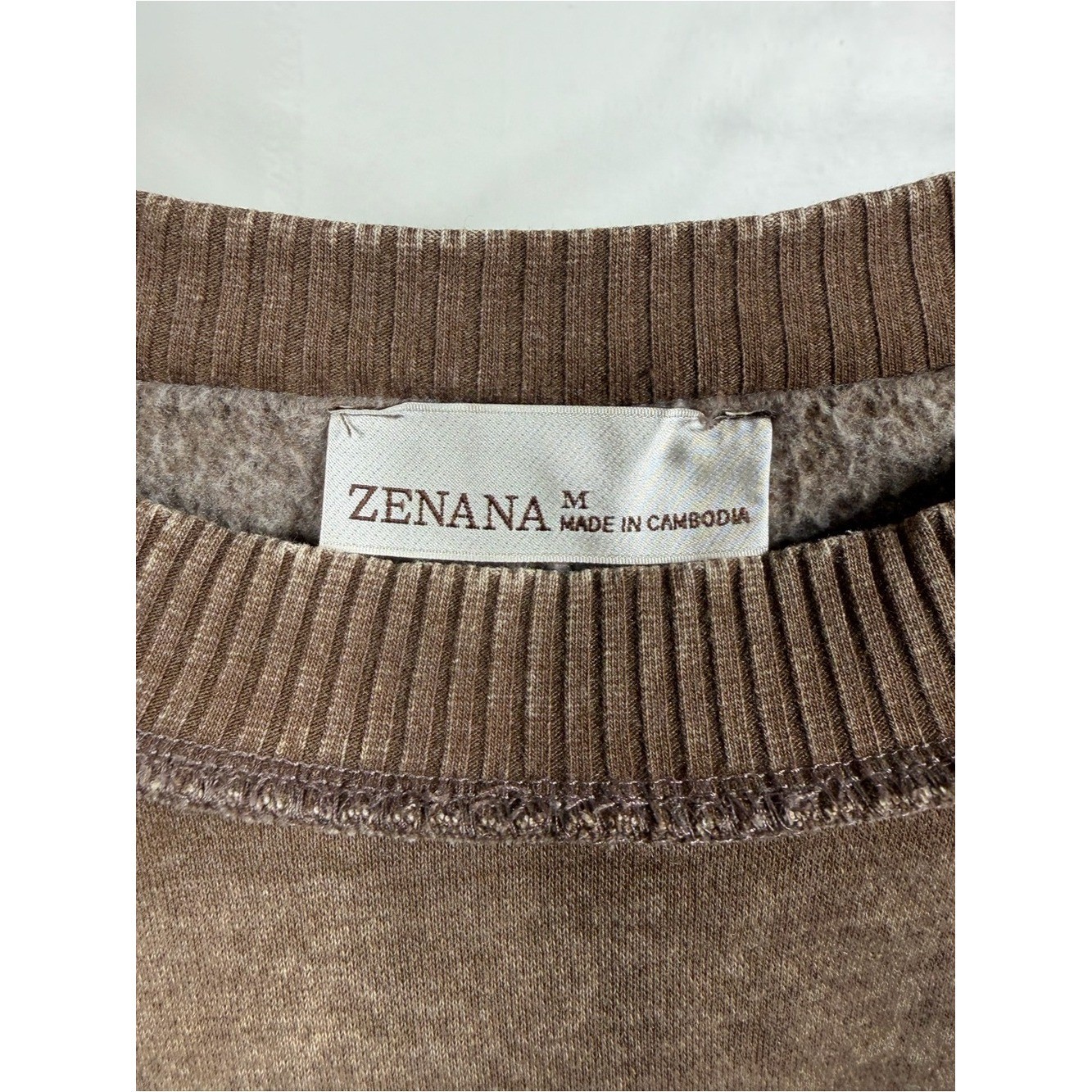 Zenana Mineral Wash Oversized Sweatshirt Raw Seam Acid Wash Mocha Brown M