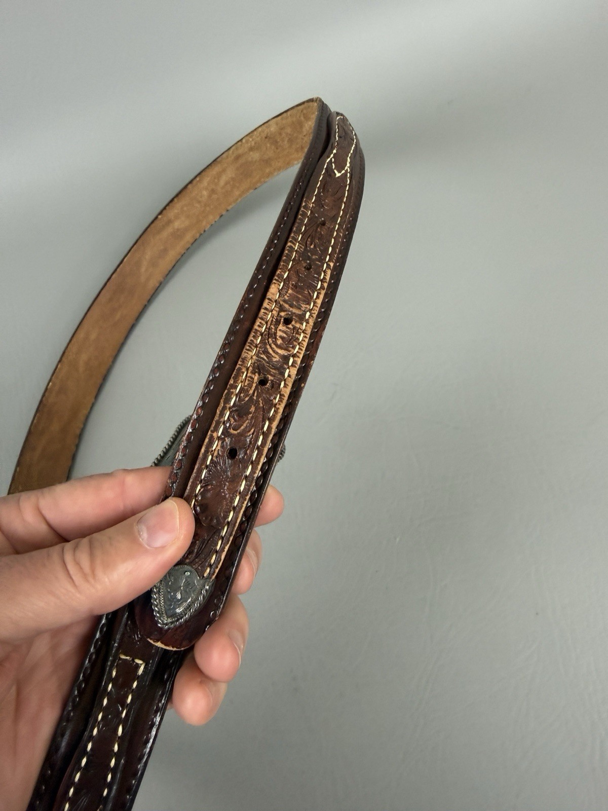 VOGT 3 Piece Sterling Silver .925 Buckle Tex Tan Leather Belt Size 36