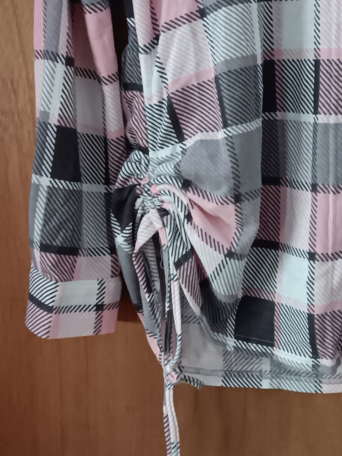 Robert Louis Women’s Small Pink/Gray Plaid Side Drawstring Ruching Button Shirt