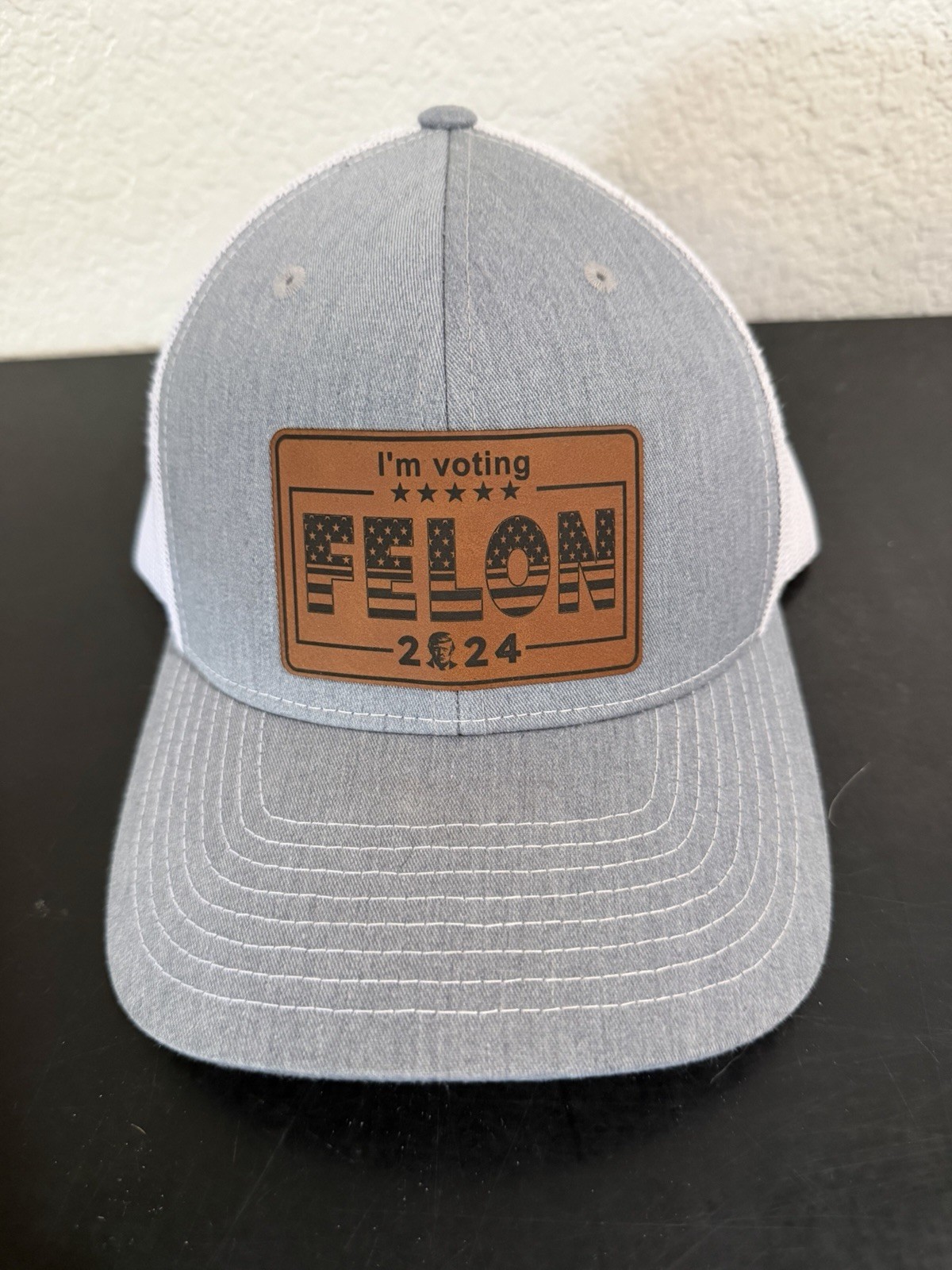 Grey and white trucker hat ‘I’m voting felon 2024’ snapback cap, os