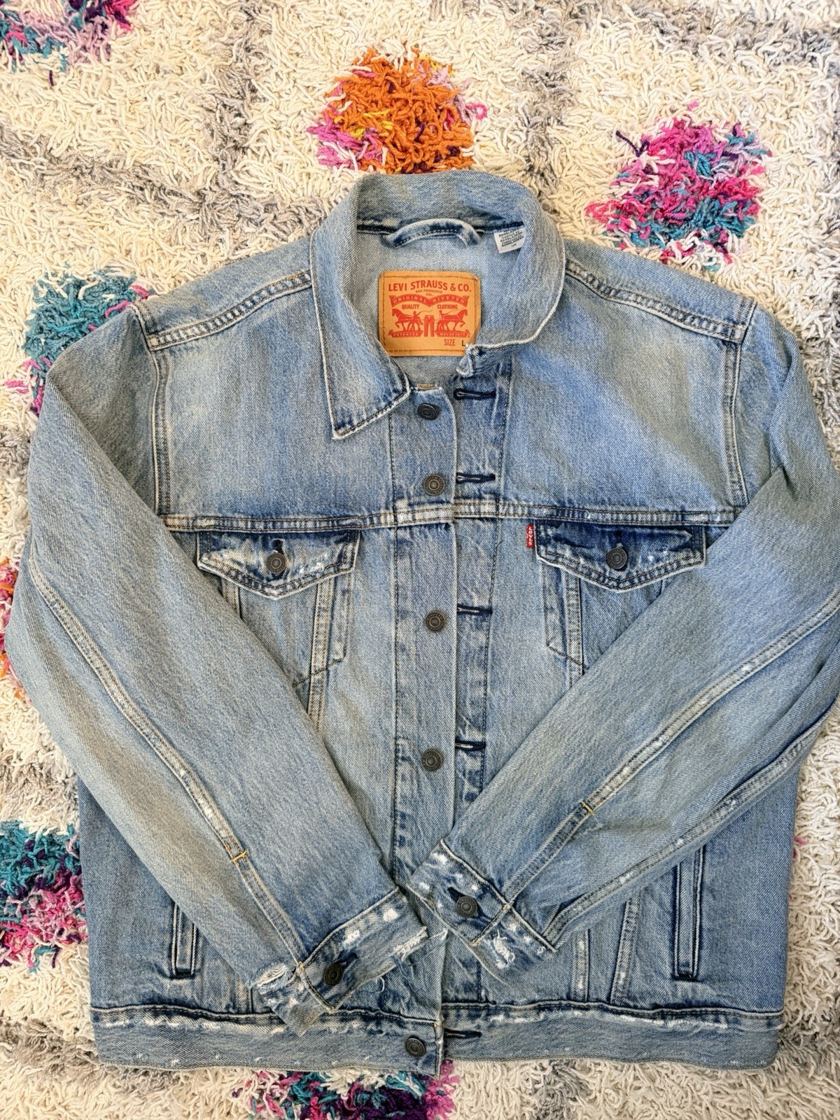 Levi’s Men’s Blue Premium Trucker Denim Jacket Size L Button Closure Pockets