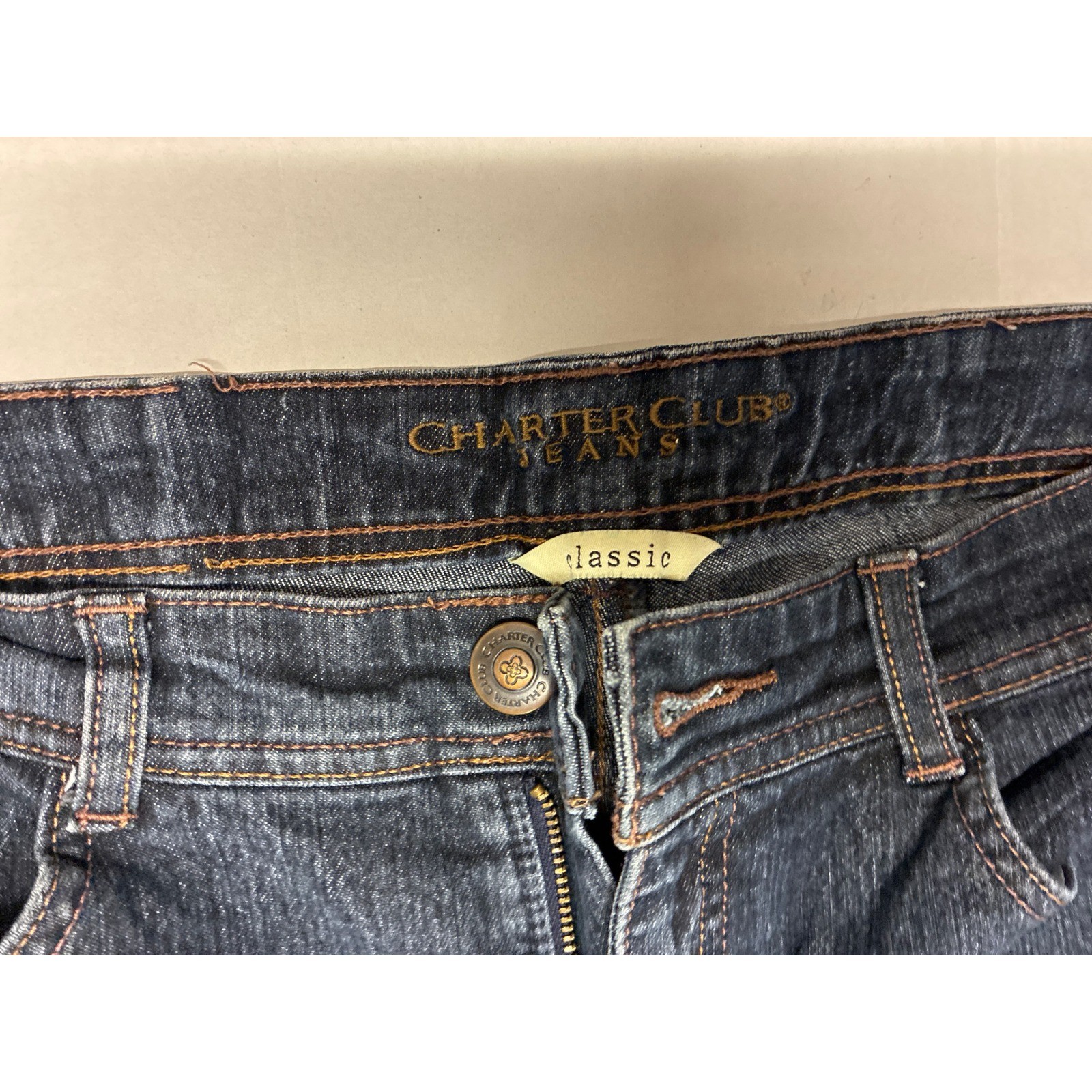 Charter Club Classic Straight Leg Jeans Dark Wash Blue Petite 10P Stretch Denim
