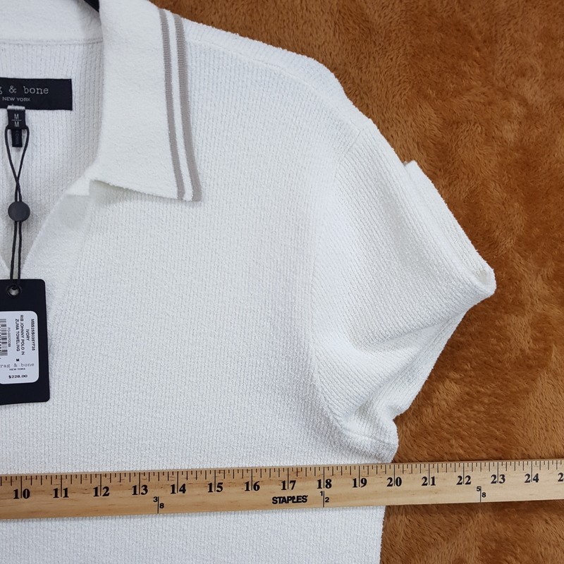 RAG & BONE Polo Shirt Mens Medium Off White V-Neck Johnny Zuma Toweling $228