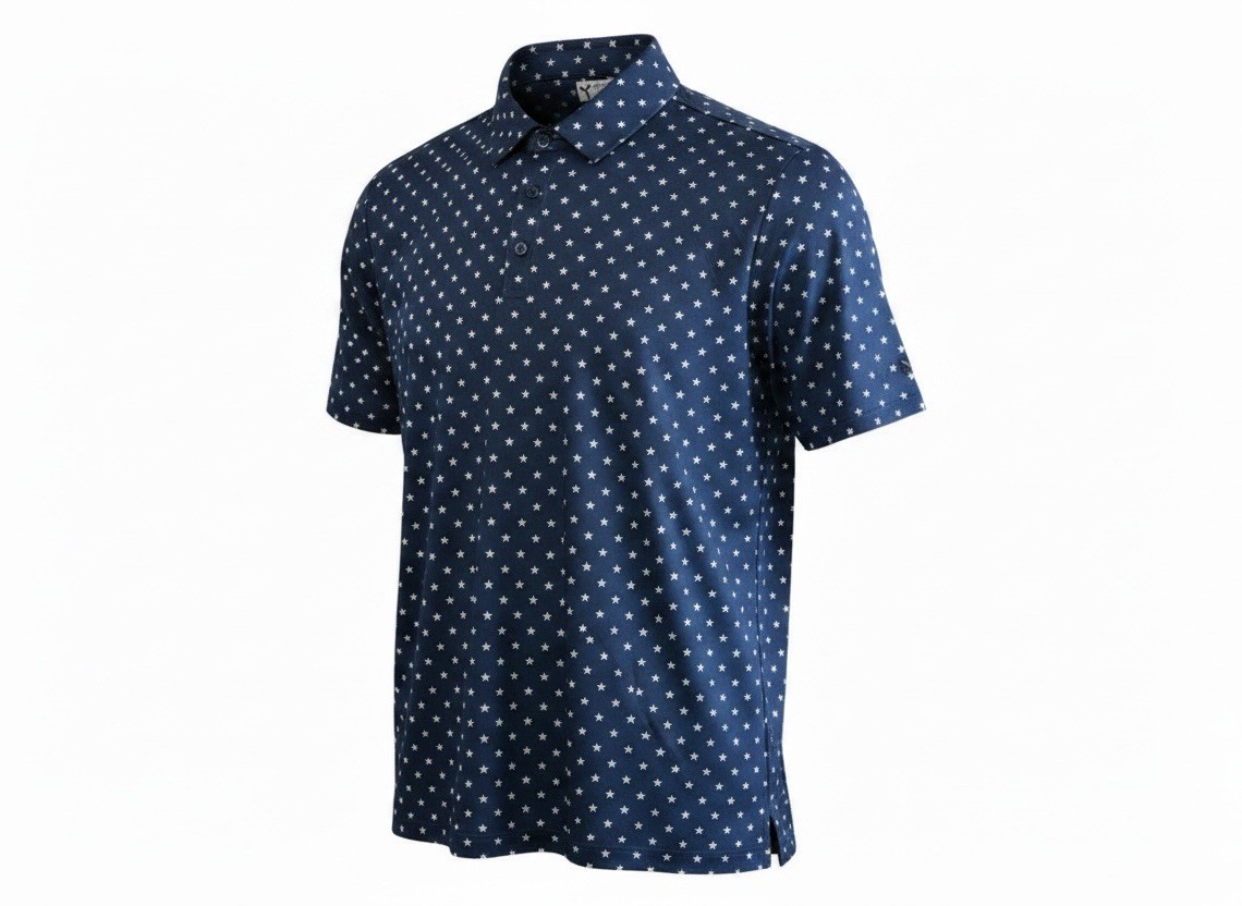 Golf Polo Shirt Stars Print Patriotic Mens XL & XXL Navy Blue July 4th NWT Gift