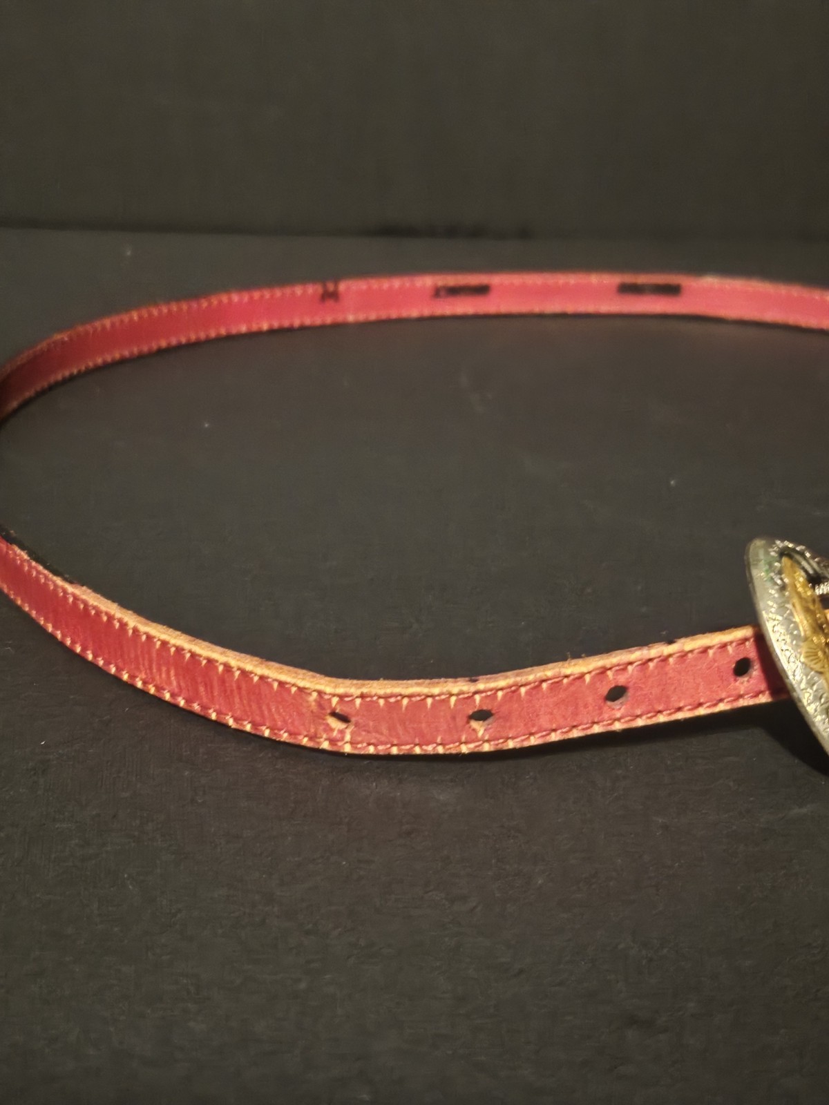 Vtg Joan & David Too Red Calfskin Leather Belt with Nickel Sliver Belt Buckle.