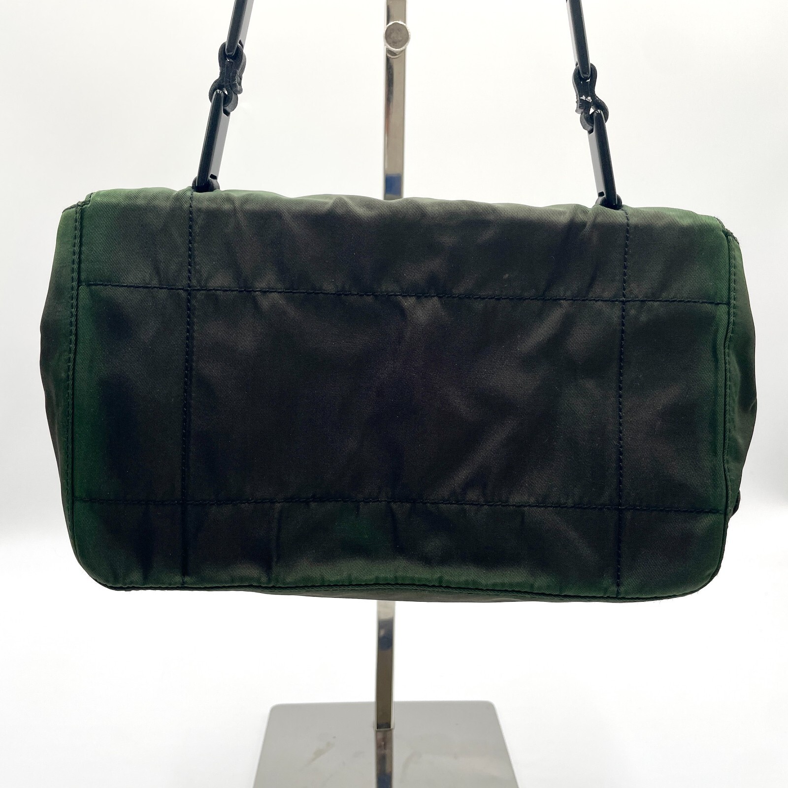 PRADA Chain Shoulder Bag Nylon Plastic Leather Khaki Black 612