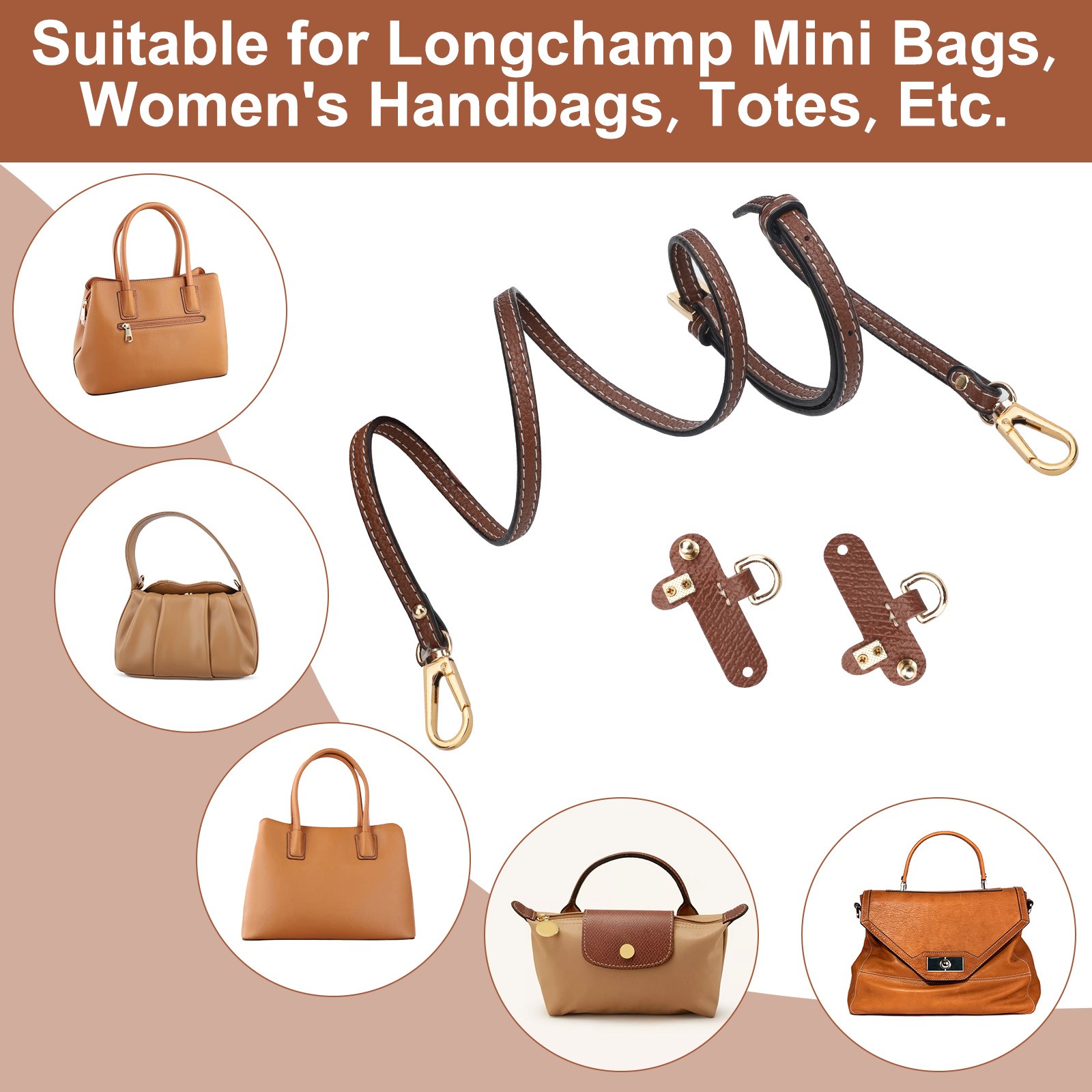 Replacement Crossbody Strap for Longchamp Bag, Adjustable Handbag Leather Handle