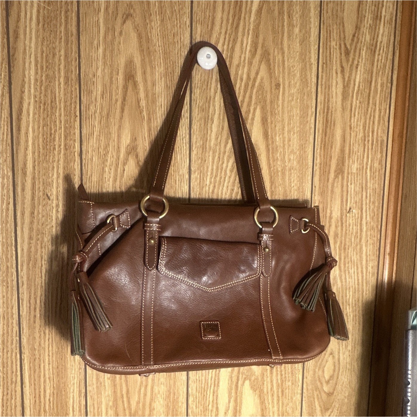 Dooney & Bourke Brown Satchel Top Handle Zip Top Tassel Charm Gold Lined