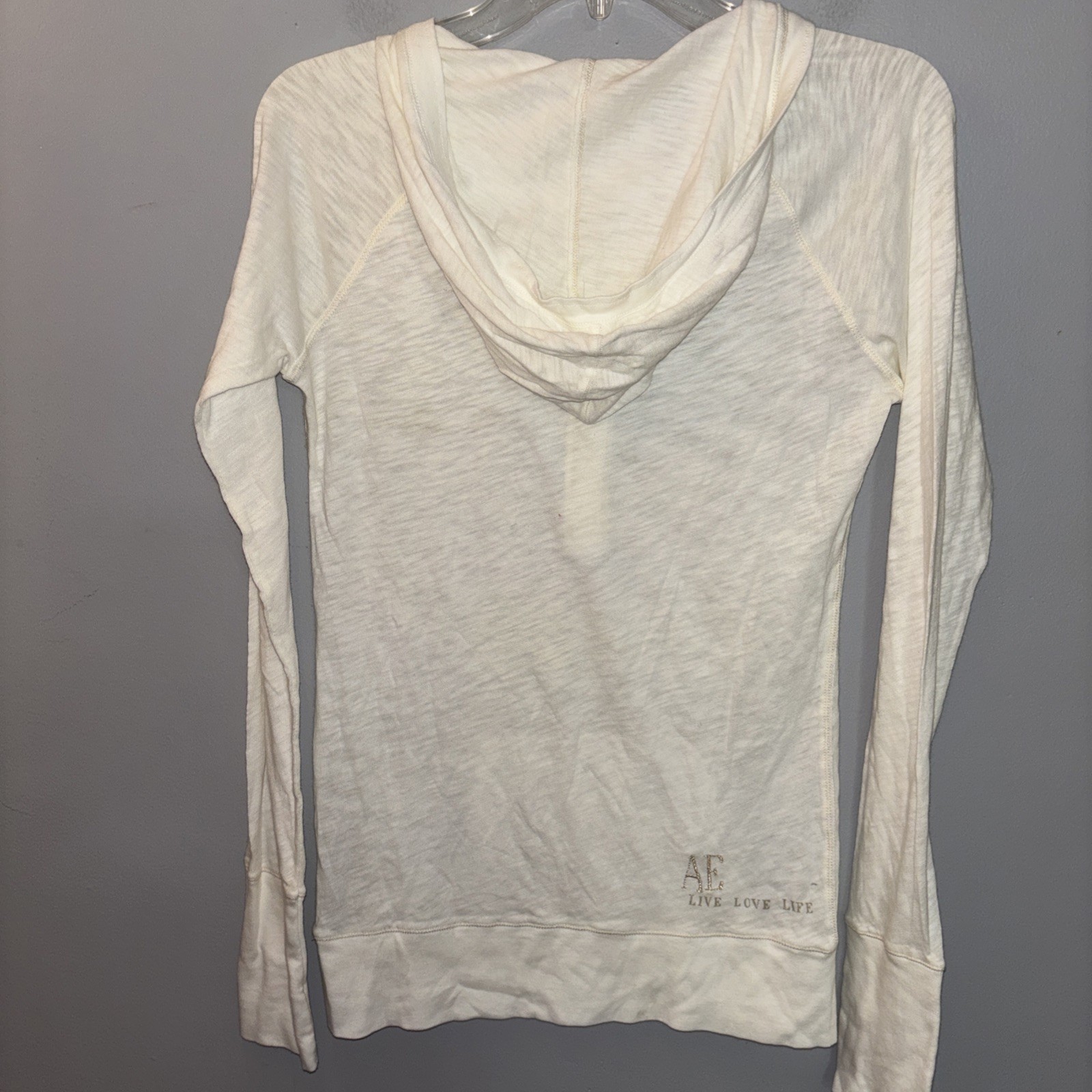 American Eagle Hooded Henley Top Long Sleeve Logo Kangaroo Pocket Size L NWT