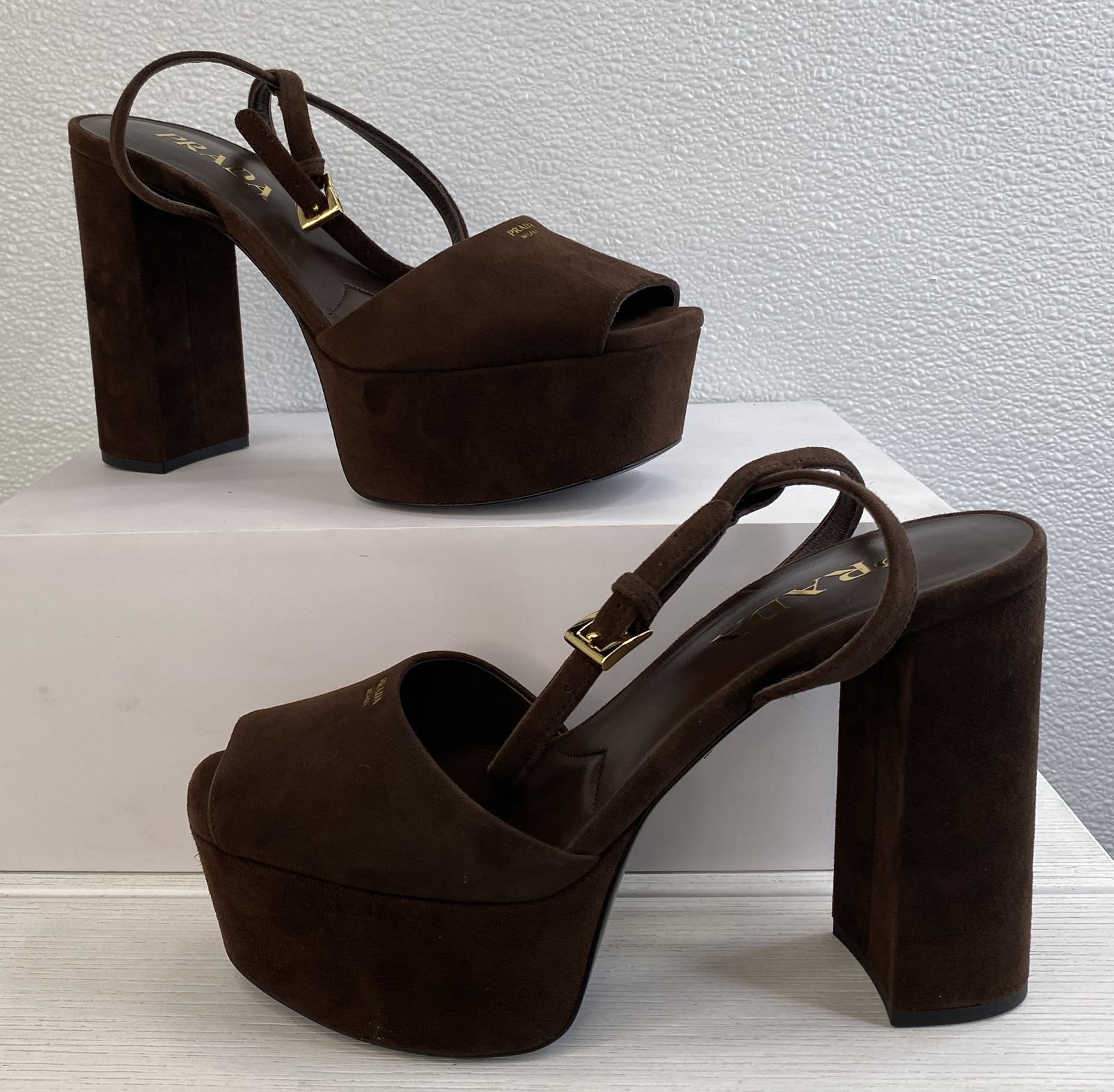 Prada Platform Pumps 115mm Women’s Size US6.5 EU36.5 Dark Brown Suede Sandals