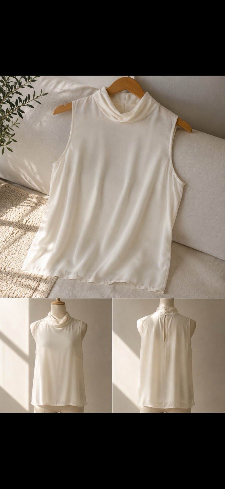 Vintage 90s Counterparts Ivory Sleeveless Mock Neck Top NWT Size14Minimalist Y2K