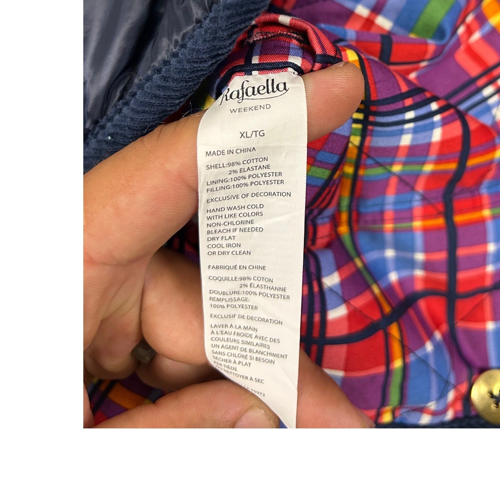 Rafaella Weekend Reversible Quilted Barn Jacket Womens XL Navy Blue Plaid Coat