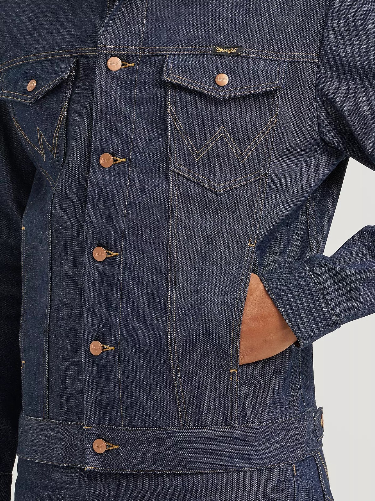 Wrangler Men’s Selvedge Denim Jacket Cowboy Cut Raw Indigo 14.75 oz 100% Cotton