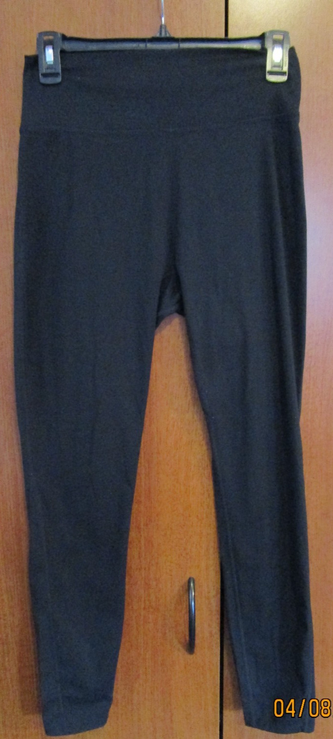 Black Leggings Women Sz Large Nylon & Spandex Waist 25 + Inseam 27.5 in