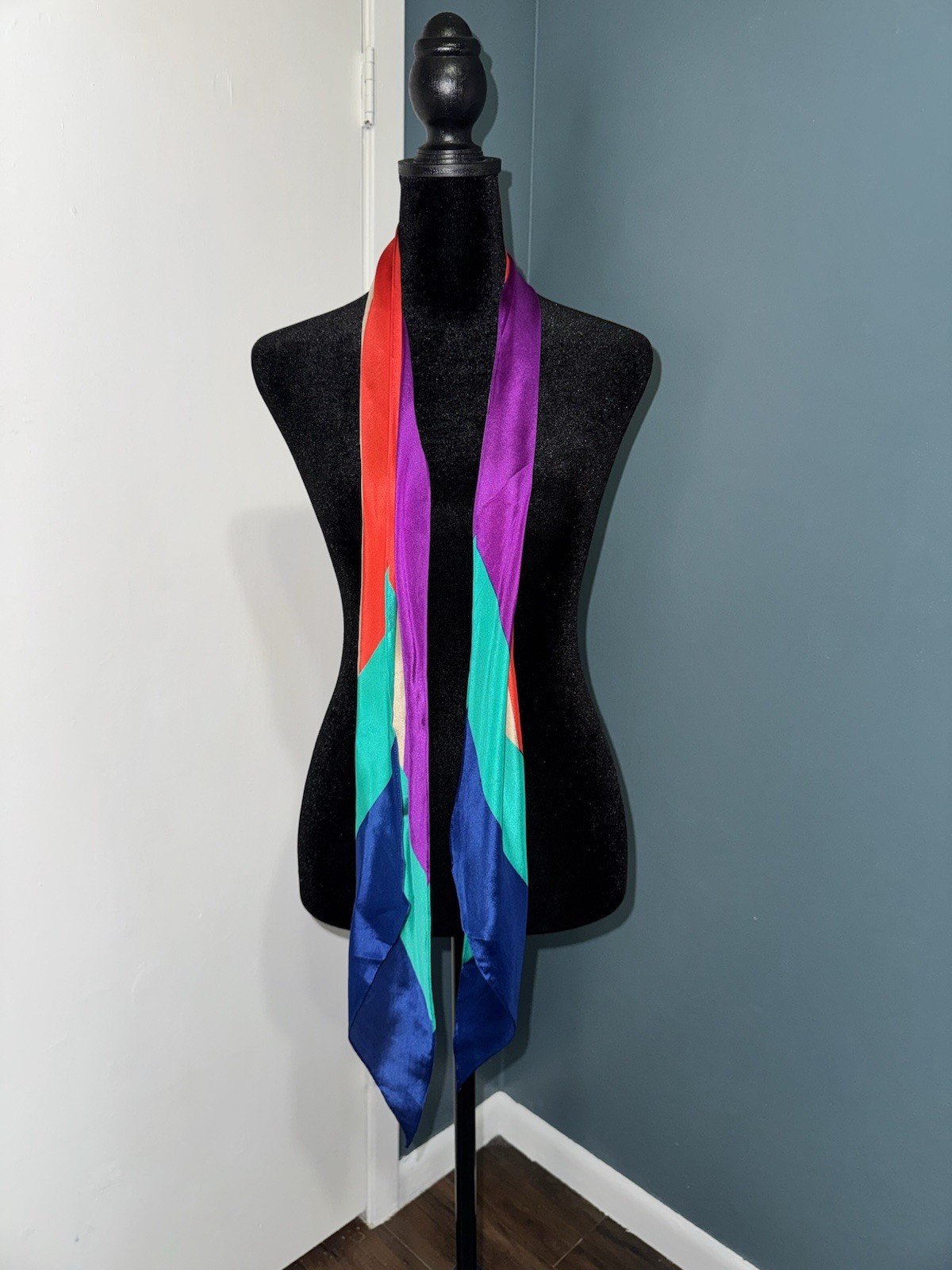 Vintage Baar & Beards All Silk Scarf Striped Color Block Rectangle Long Slim