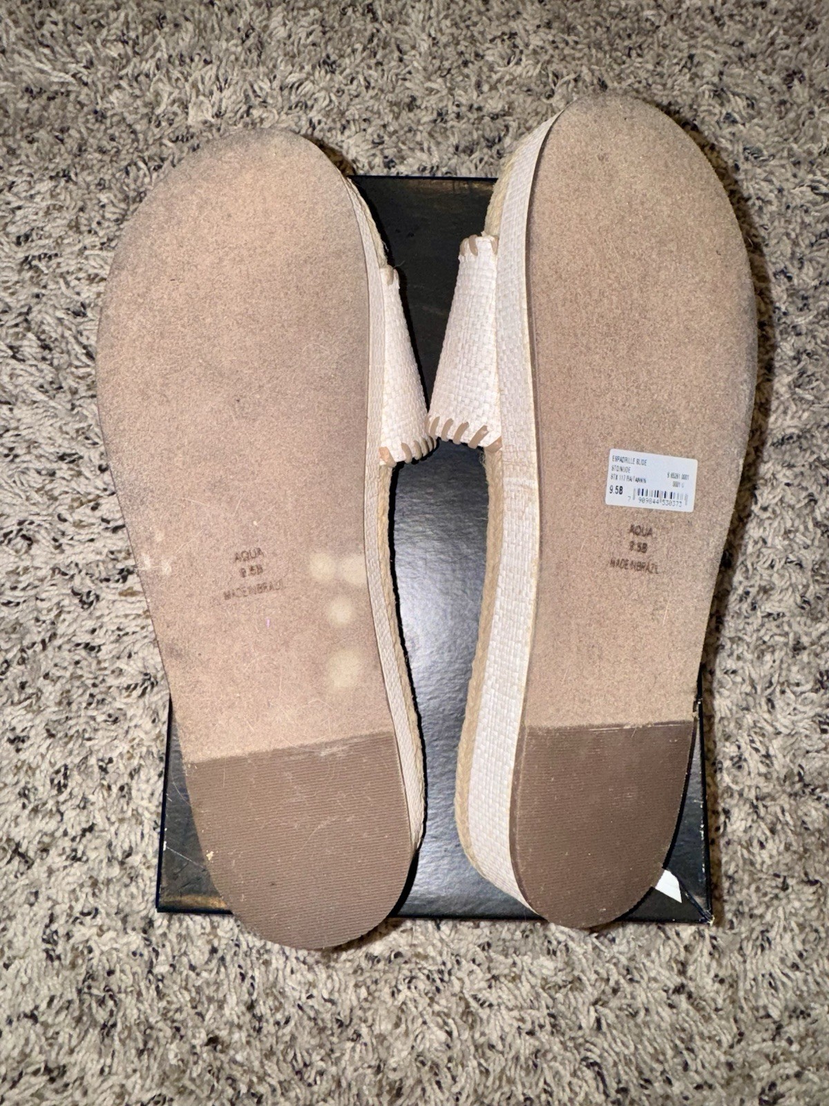 AQUA Raffia Espadrille Slide Sandals Tan/White Jute Insole Women’s 9.5B
