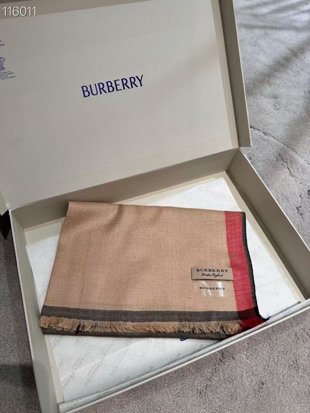BURBERRY SCARF SHAWL AUTHENTIC 100% CASHMERE BEIGE BROWN BLACK CLASSIC LOGO