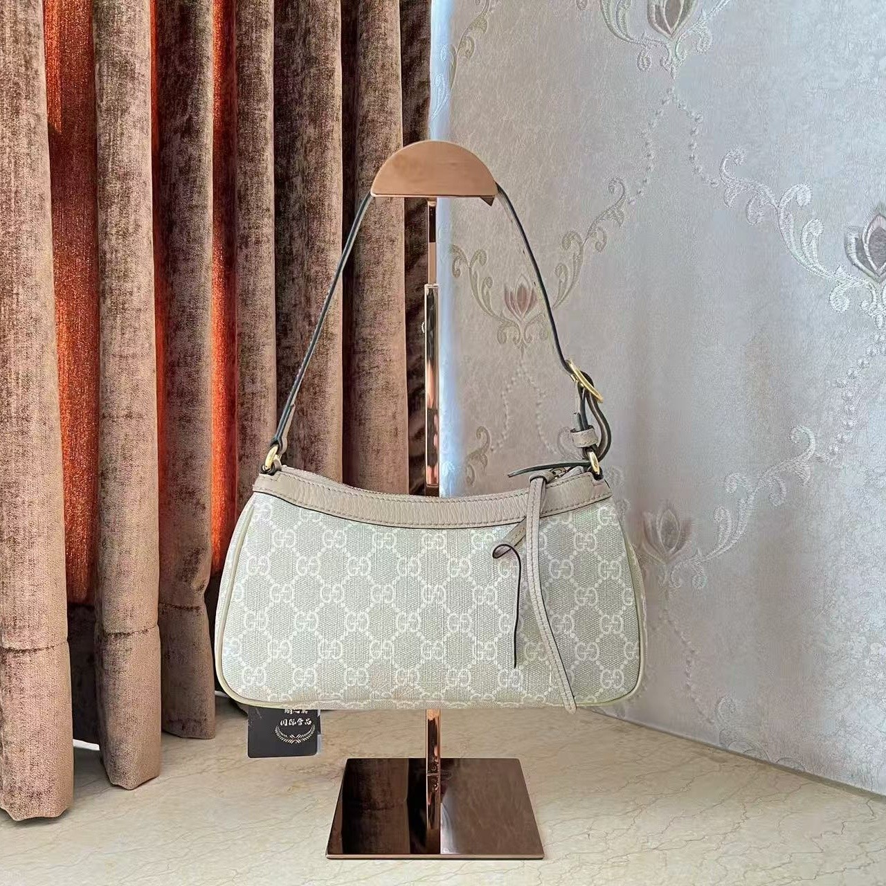 Gucci Ophidia Beige/Ebony Small GG Supreme Canvas Hobo Bag