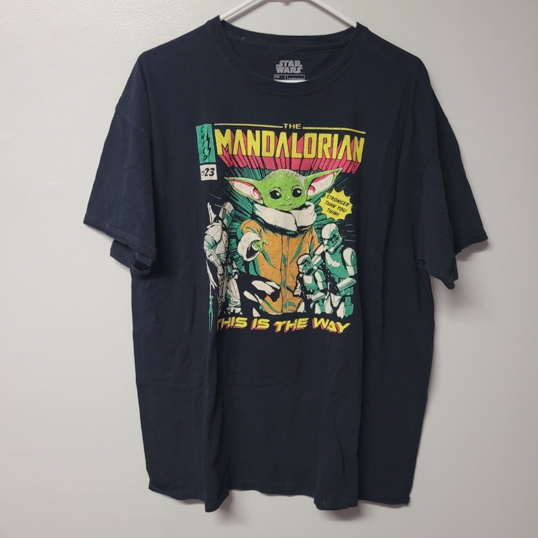 Star Wars Mandalorian Yoda Tee Shirt Mens XL Cotton Black Comic No 23 Graphic