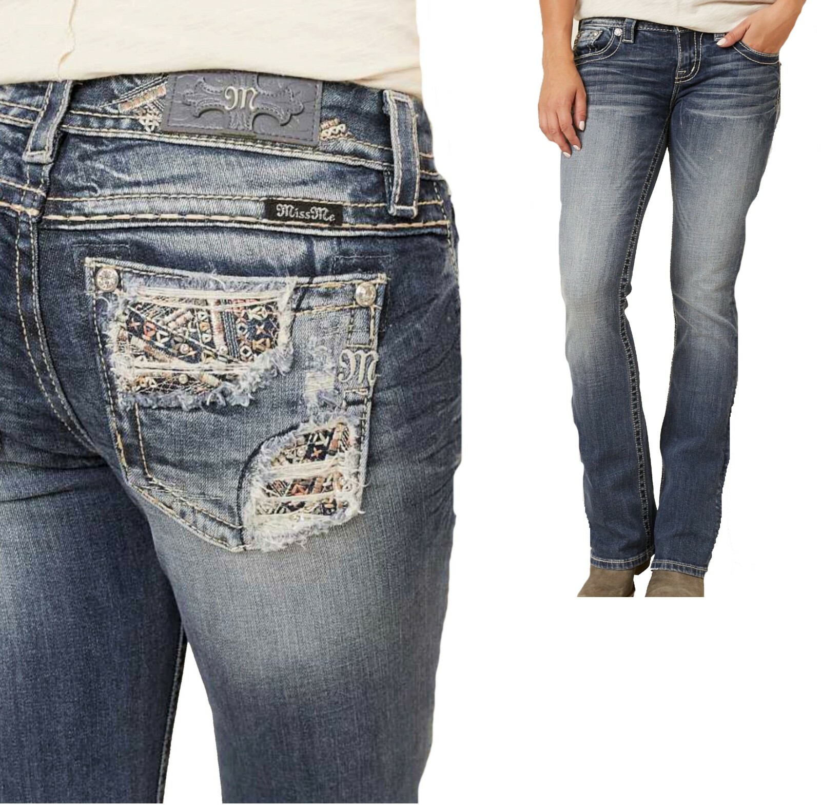 NWT- MISS ME Womens Low-Rise Boot Cut Stretch Jeans – Sizes 29,30,32,33,34,36
