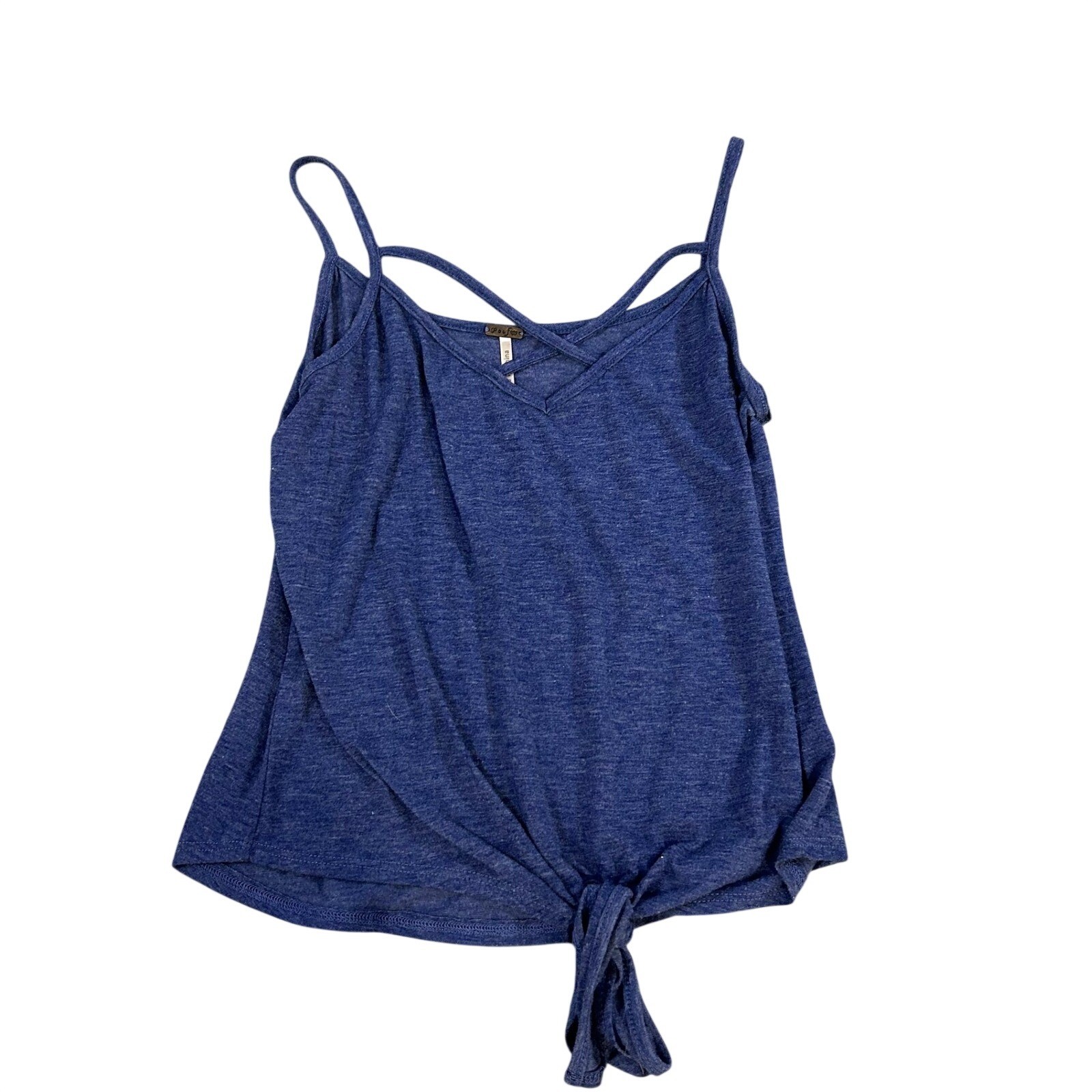 Poofw Women’s Blue Cami Tie Front Spaghetti Strap Tank Top Size S