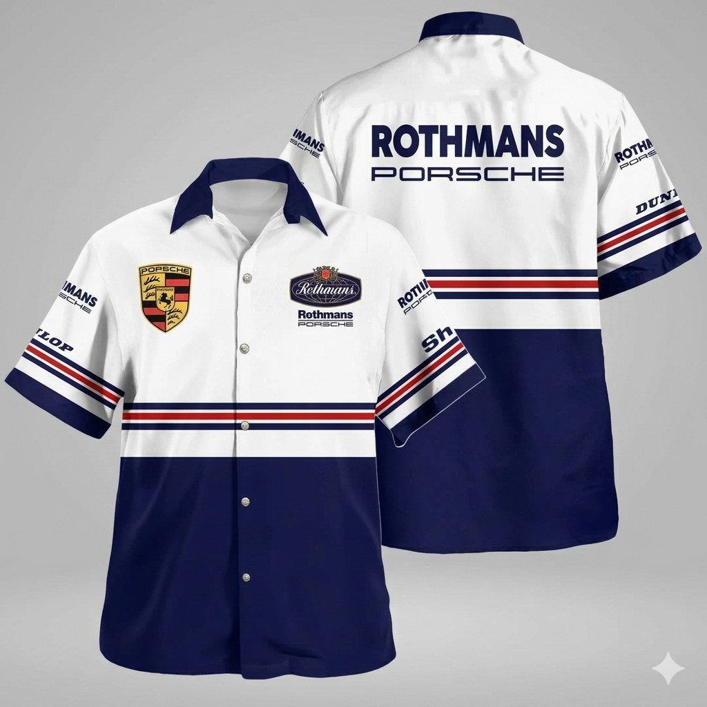 Rothmans Porsche Le Mans Racing 1980s Uniform Apparel Clothes Hawaiian shirt