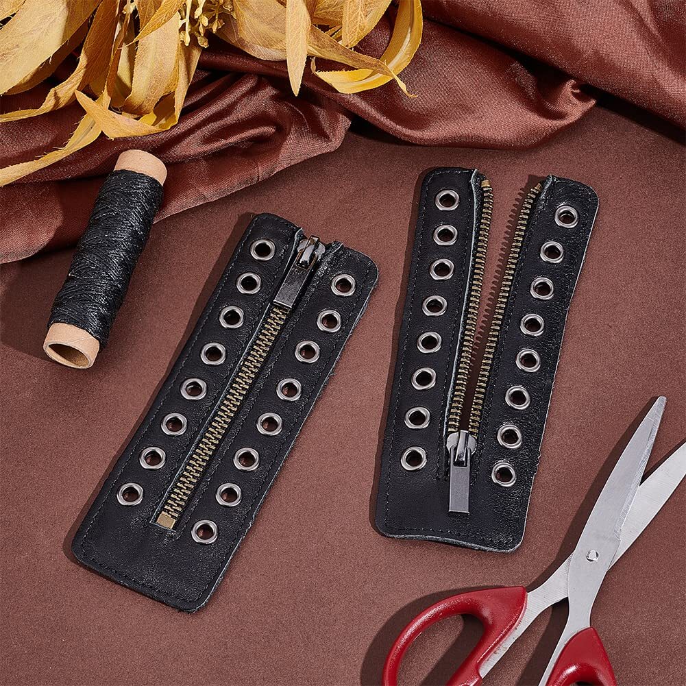 Leather Lace-in Boot Zipper Inserts, 2.1×6.2″ Black-smooth