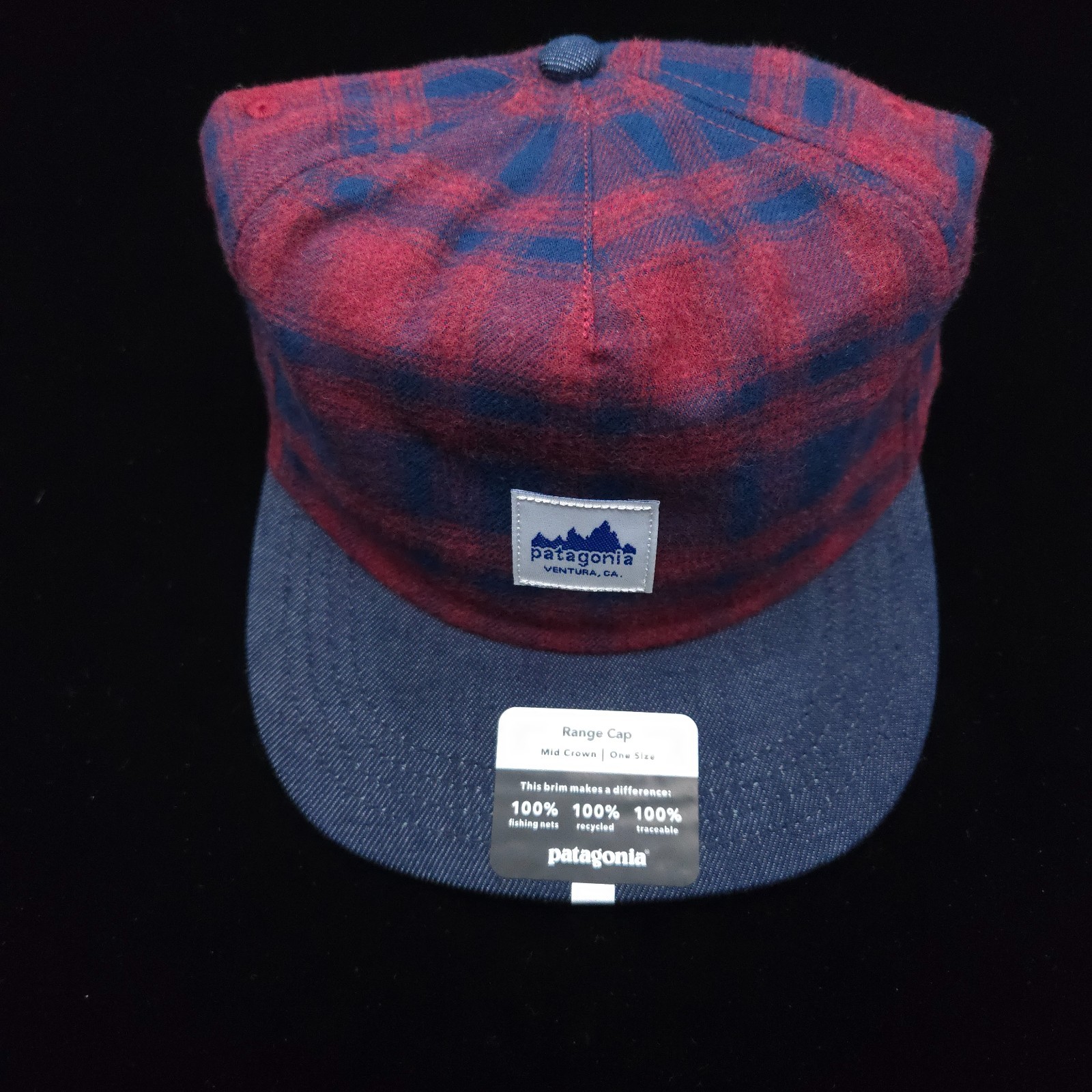 PATAGONIA RANGE FLANNEL HAT -NAVY BLUE BURGUNDY SOFT- CAP UNISEX ADJUSTABLE -NEW