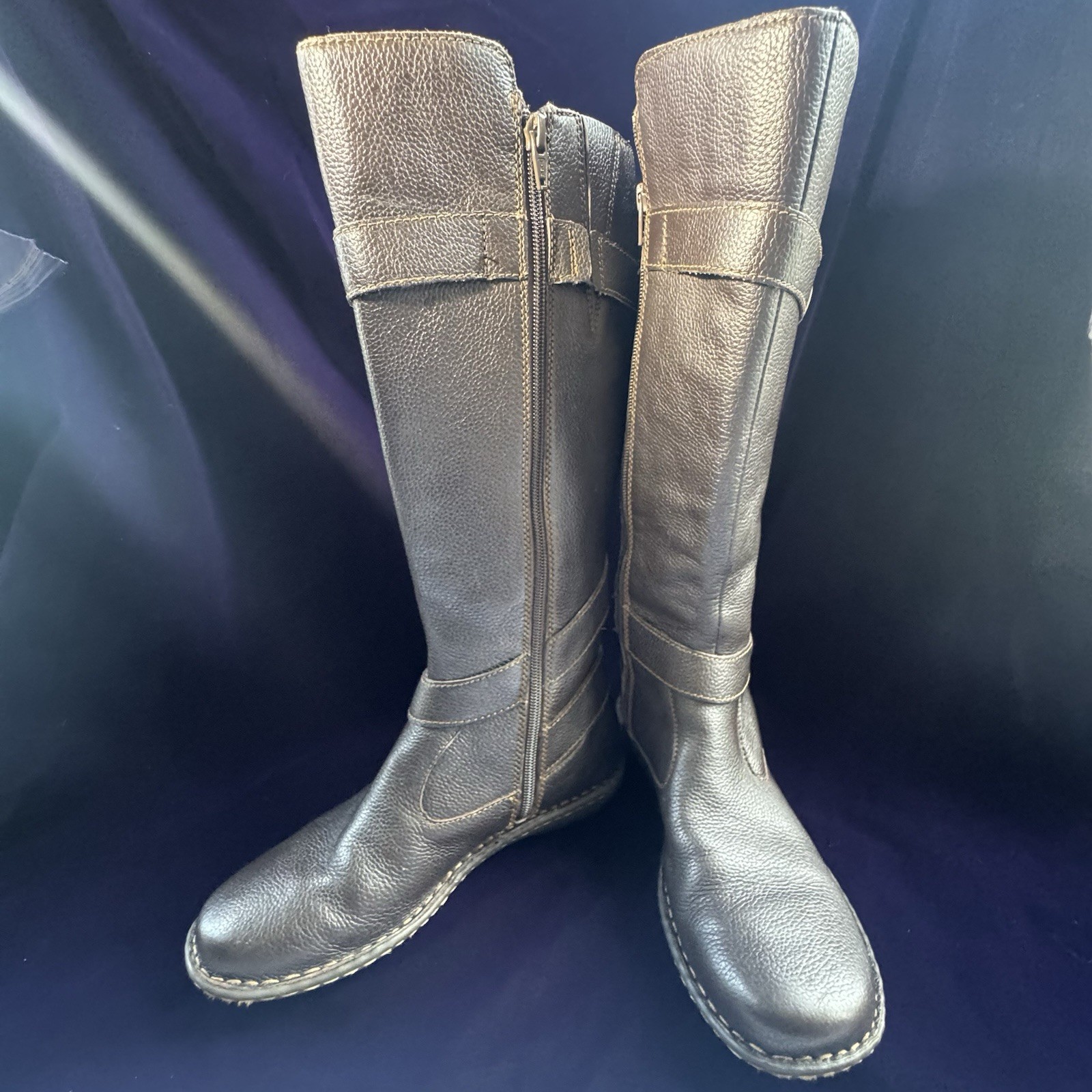 BOC Womens Dark Brown Leather Knee High Riding Boots Size 7.5 Buckle Accent