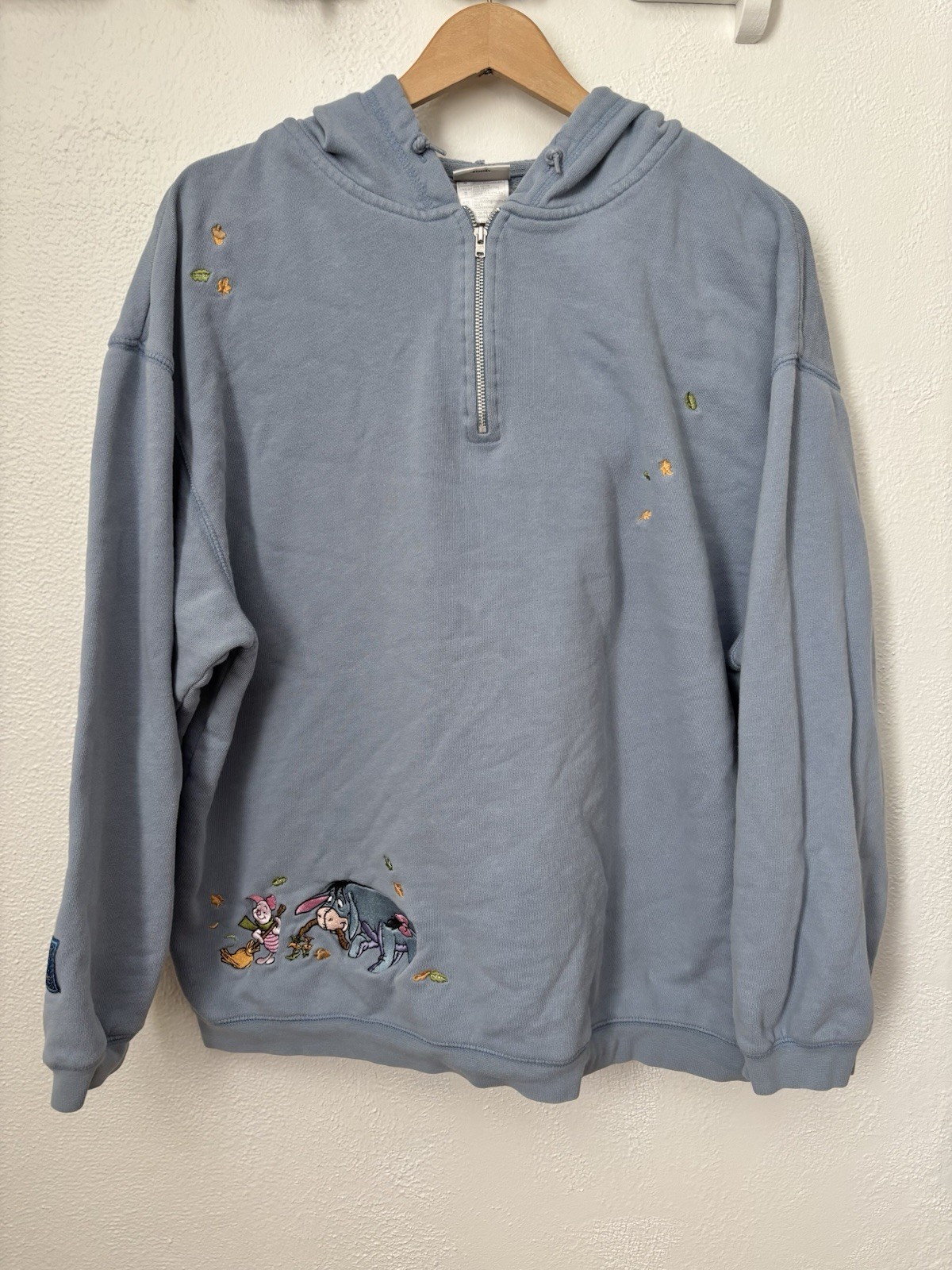 Vintage Y2K Disney Store Eeyore Piglet Embroidered Hooded Quarter Zip Hoodie L