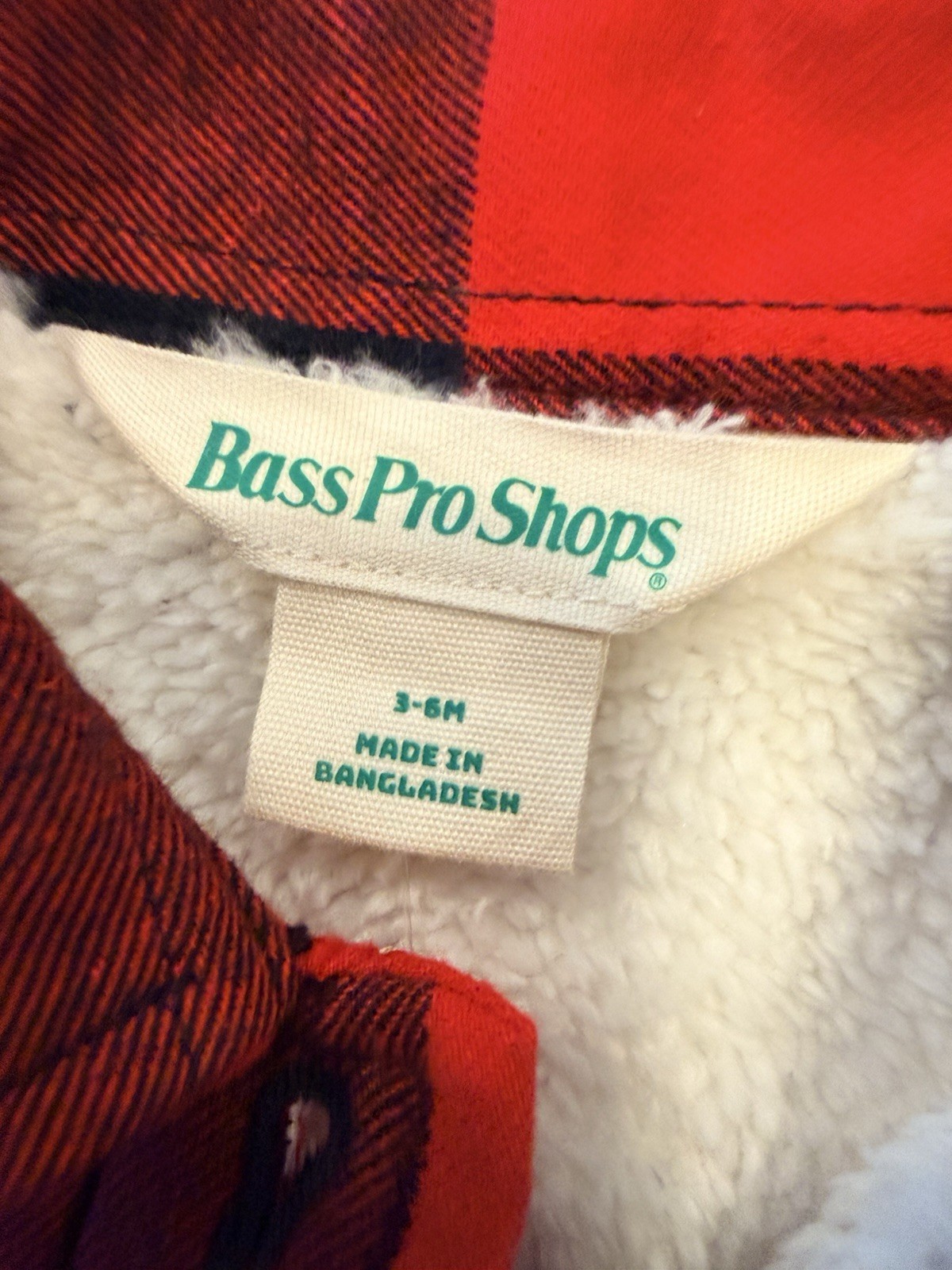 Bass Pro Shops Sherpa Lined Plaid Button-Up Jacket Red/Black, 3-6M