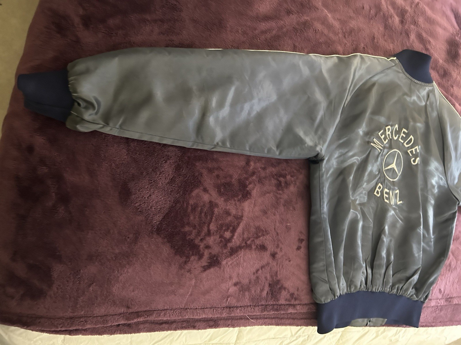 VTG 70s 80s Mercedes Benz Satin Bomber/Racing Jacket-Read-L(Fit M/L)Embroidered