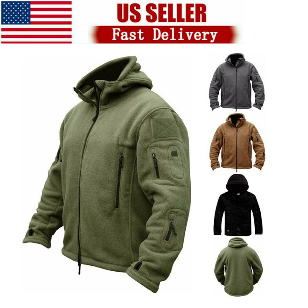 Tactical Mens Jacket Fleece Full-Zip Windproof Coat Outdoor Hiking Work Casual