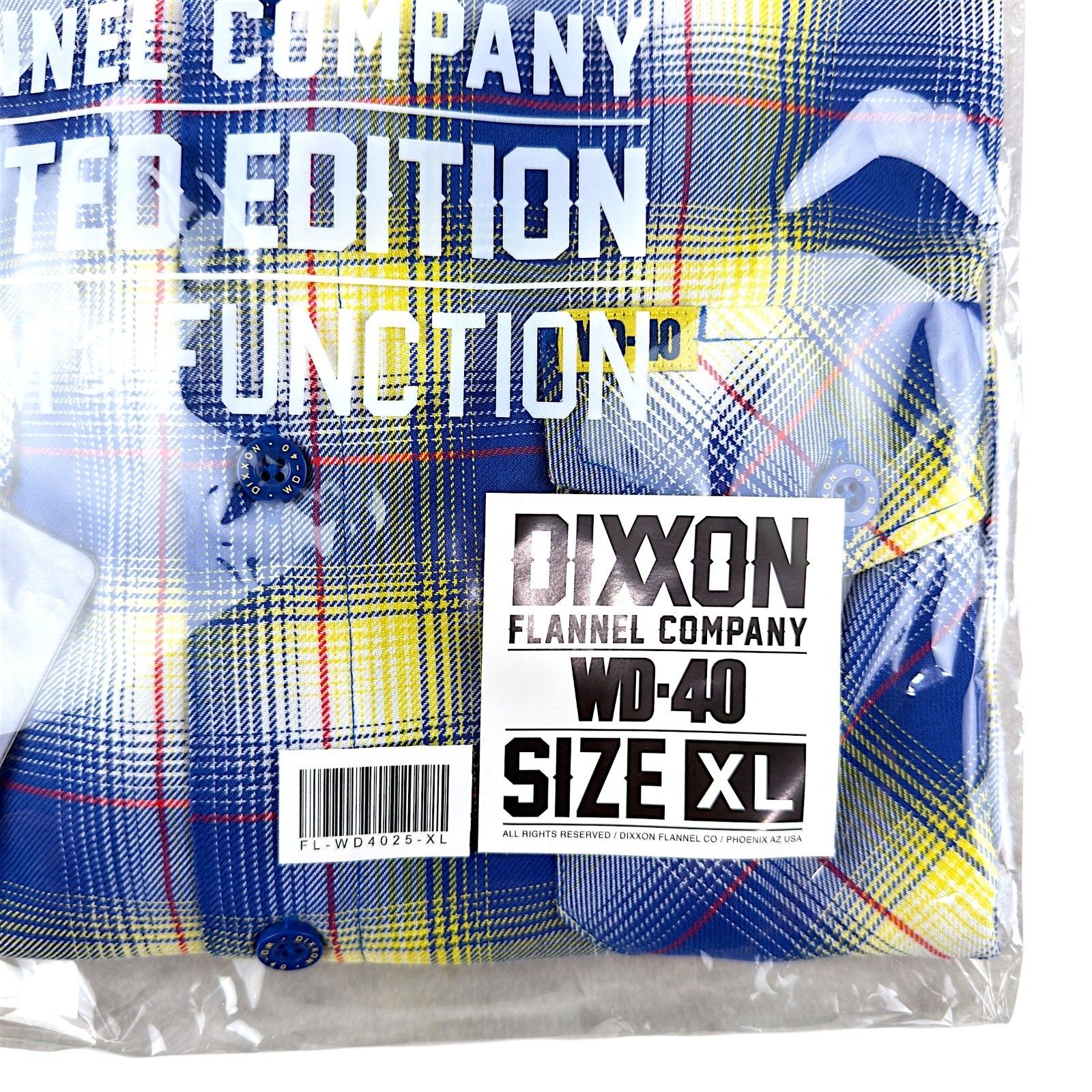 DIXXON Flannel “WD-40” Men’s Size XL Collab Plaid Blue Yellow Button Shirt