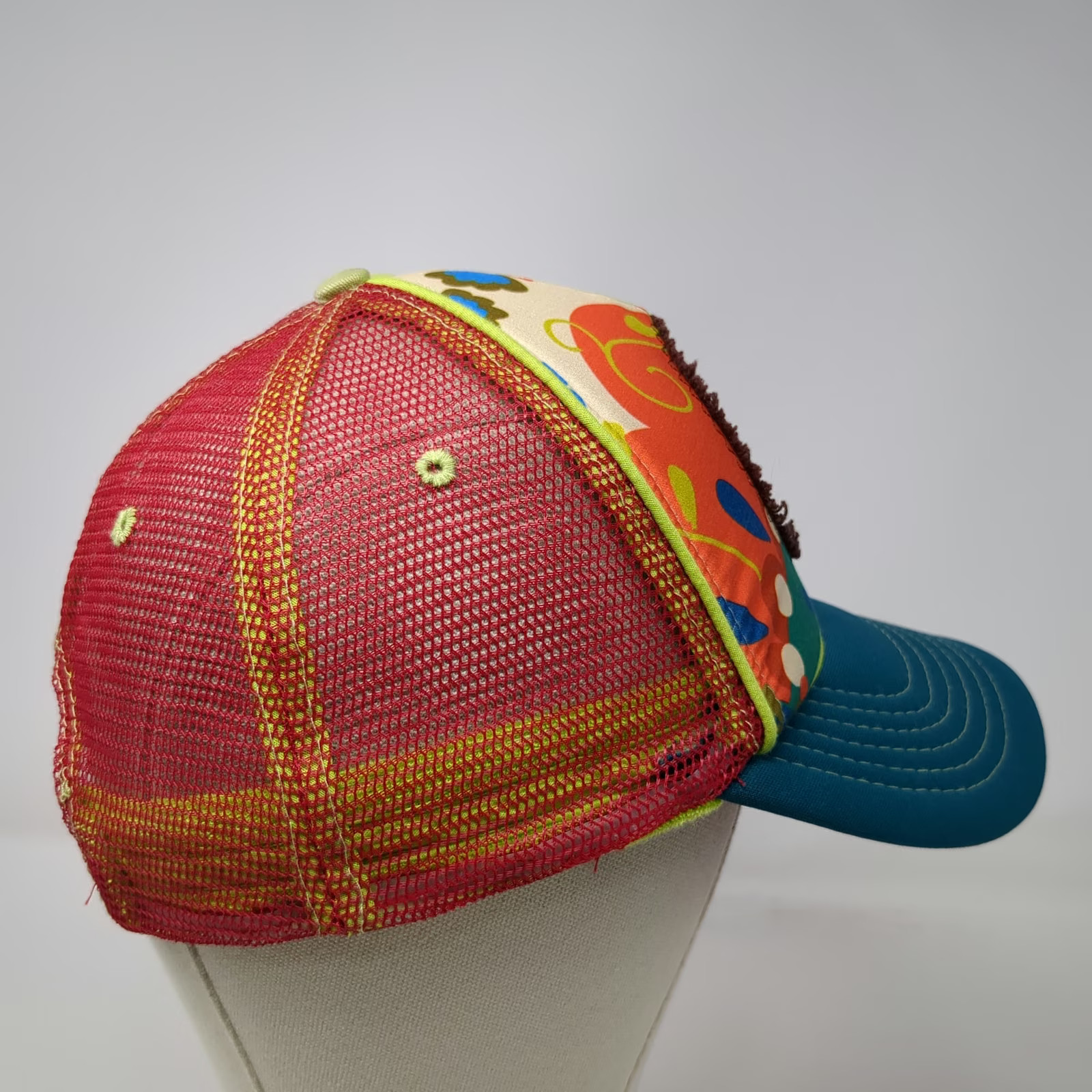 Natural Life Trucker Hat Orange OSFM Compass Patch Psychedelic Floral Mesh Cap