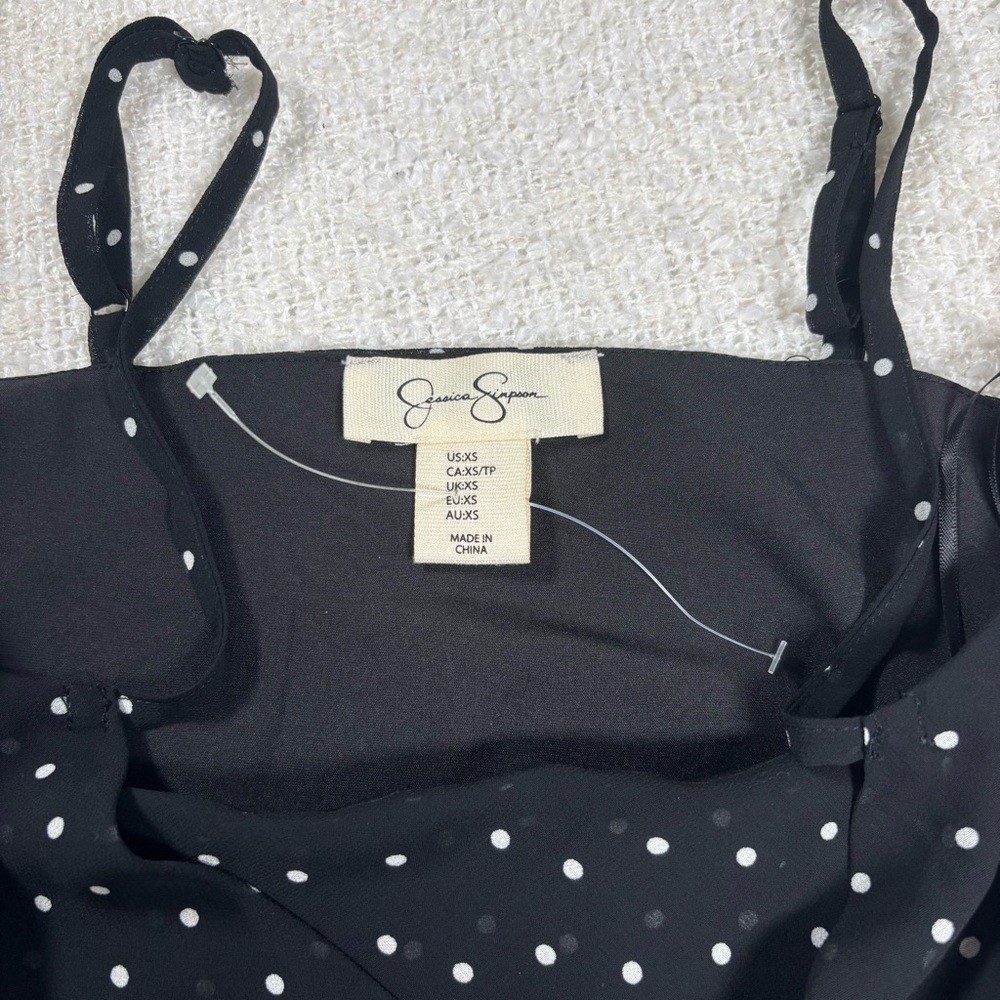 jessica simpson y2k 2000s black & white polkadot dress ruffle asymmetrical chic