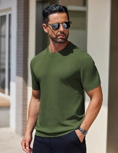 Coofandy Men’s Knit T-Shirts Short Mens TShirts Sleeve Crewneck Shirt Casual