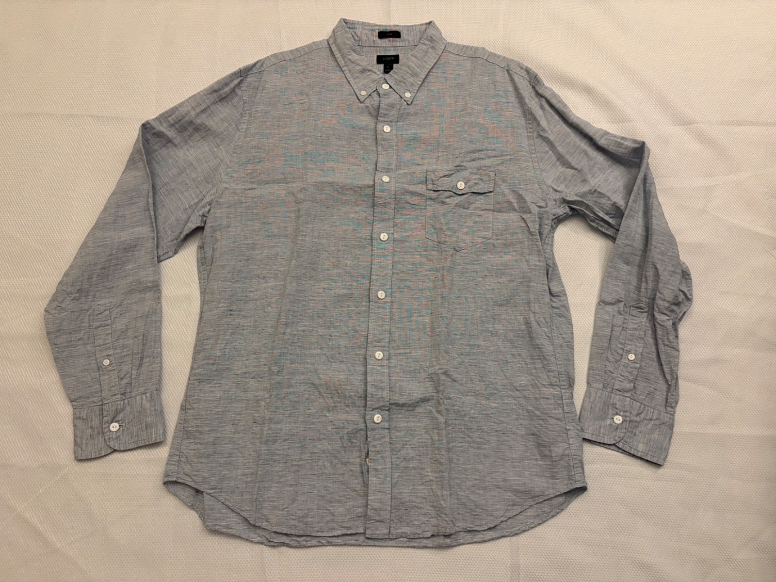 J.Crew men’s Baird McNutt Linen Long Sleeve shirt, light blue, Size Slim XL