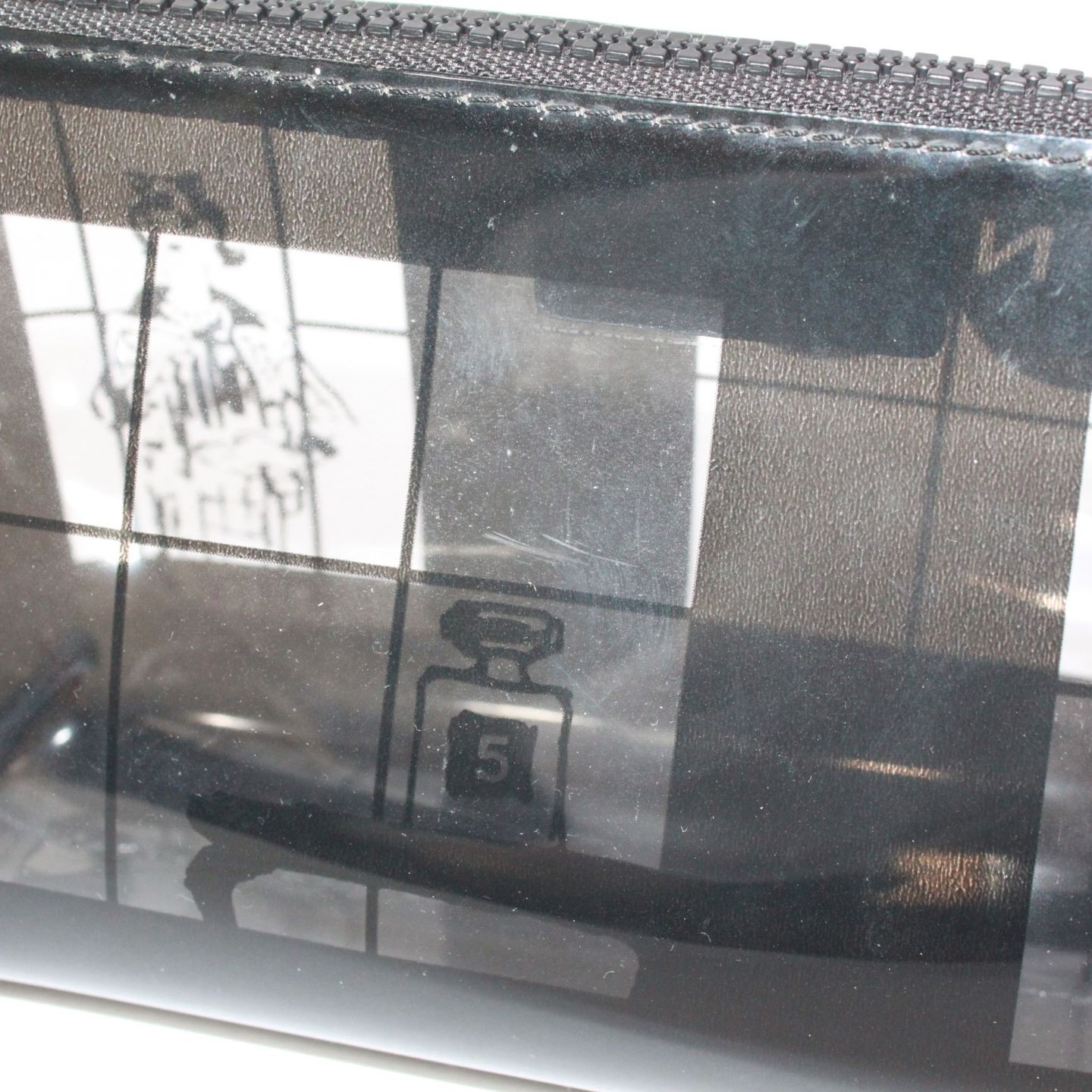 CHANEL Window Line Pouch PVC Clear Black Silver Zipper 7.48 x 3.94 in Japan Auth