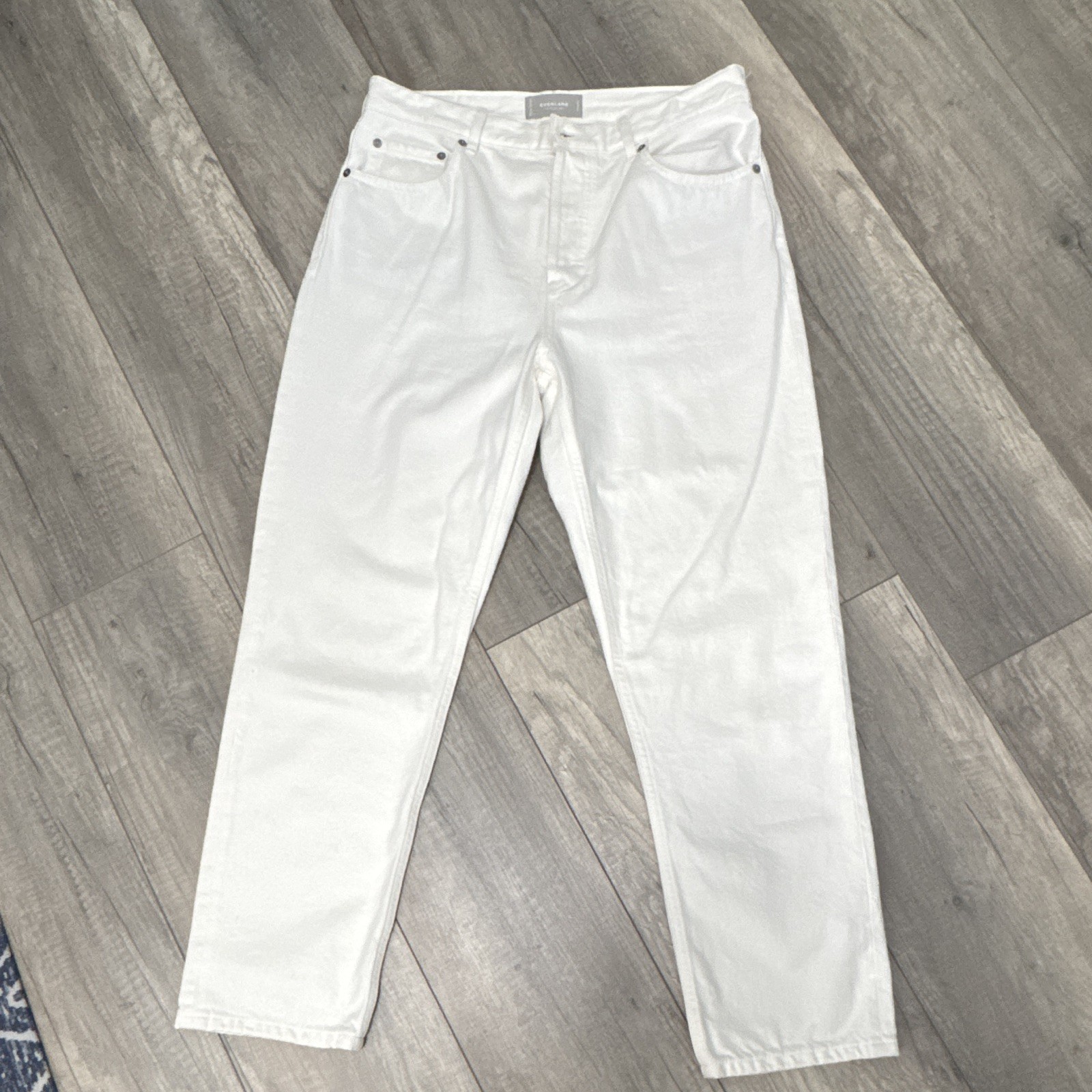 Everlane Women’s White Straight Jeans Light Wash Denim 5-Pocket Button Size 30