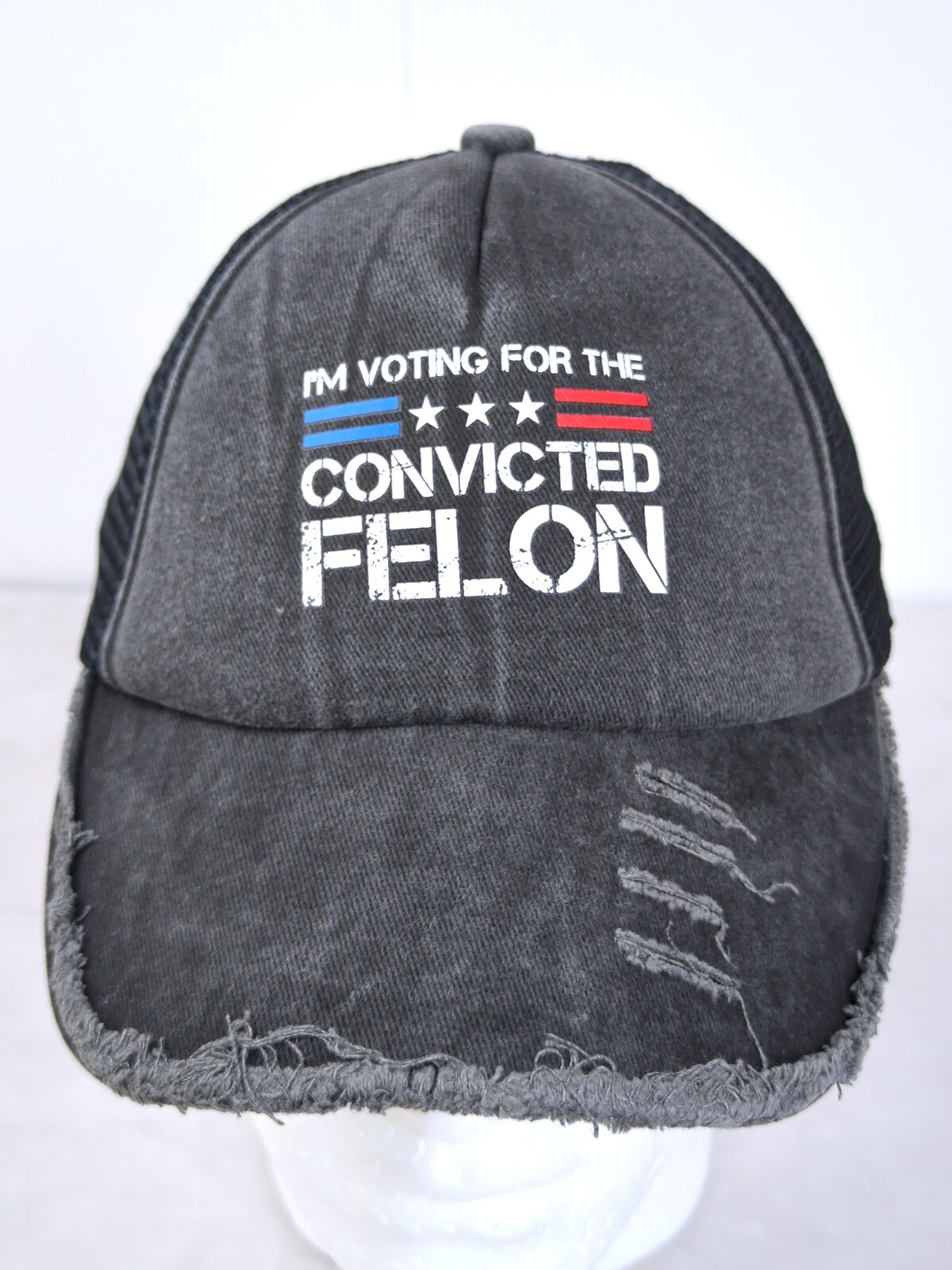Trump 2024 “I’M VOTING FOR THE CONVICTED FELON” Distressed BLACK Baseball Cap