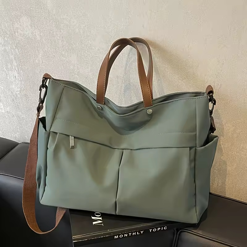 Women Nylon Tote Large Capacity Shoulder Handbag Multi Pocket Casual Work School