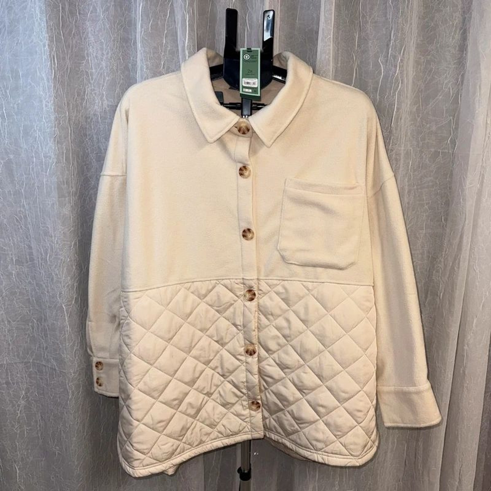 Terra & Sky Cream Quilted Fleece Shacket Button Down Jacket Plus 2X 20/22