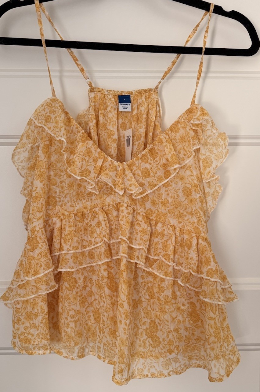 Women’s S OldNavy Chiffon Floral Ruffle Spaghetti Strap Cami Yellow/White SIZE L
