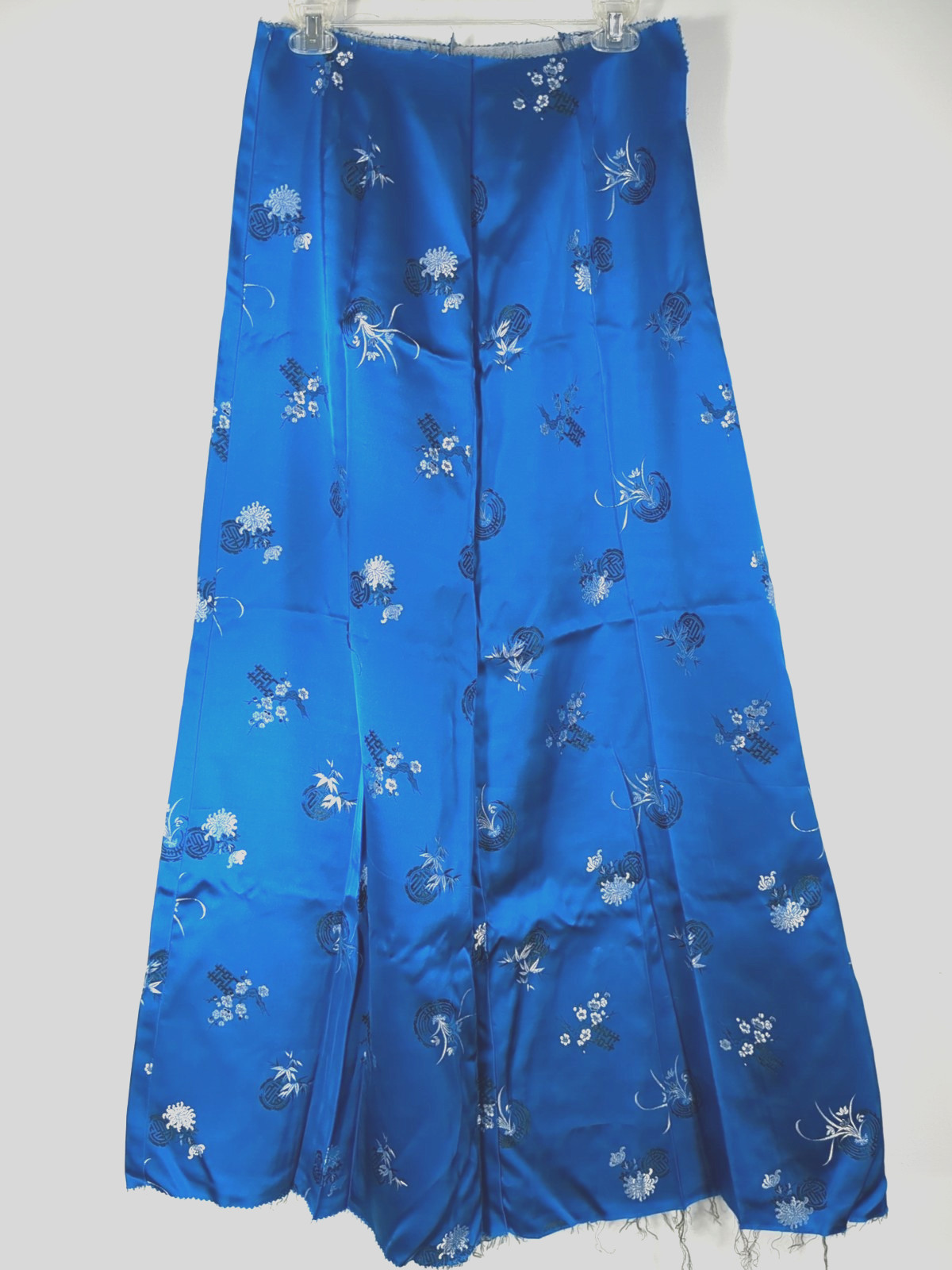 Vintage Unfinished Maxi Skirt Asian Silk Fabric from Hong Kong Blue Floral